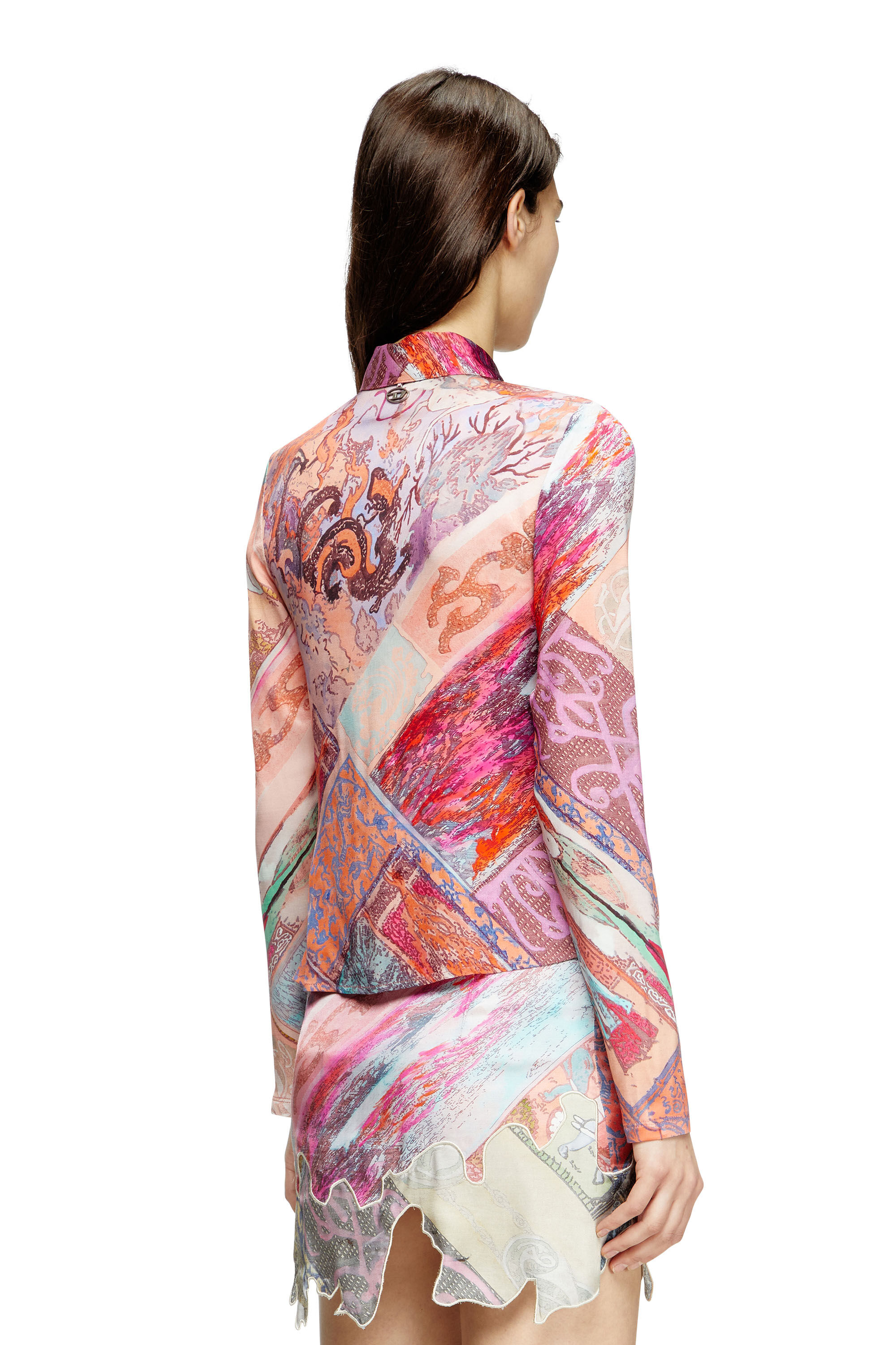 Diesel - C-AMELIA, Female's Stretch-viscose shirt with Heraldic print in Pink - 4