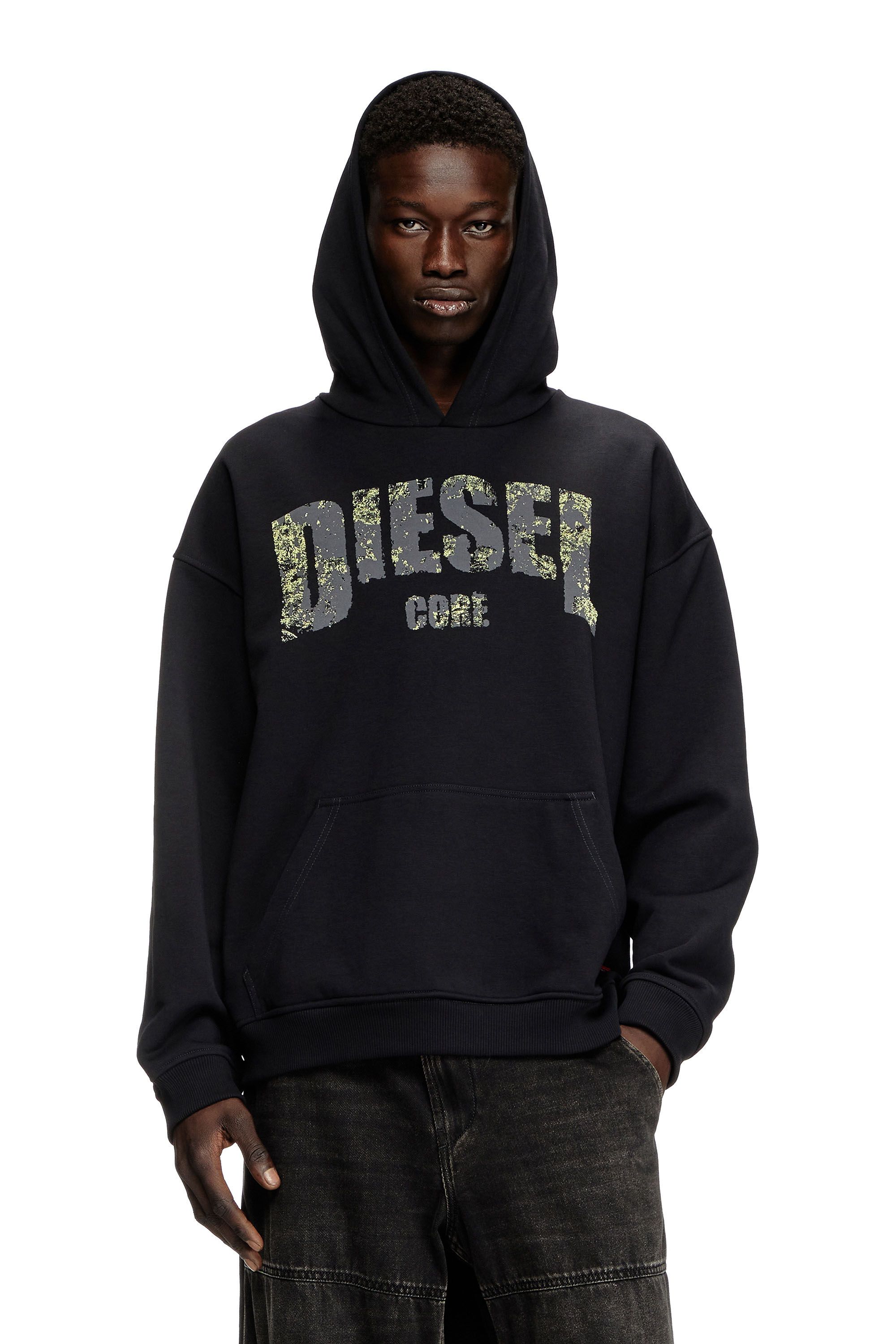 Diesel - S-BOXT-HOOD-R13, Sweat-shirt à capuche avec logo imprimé effet destroy Homme in Noir - 3
