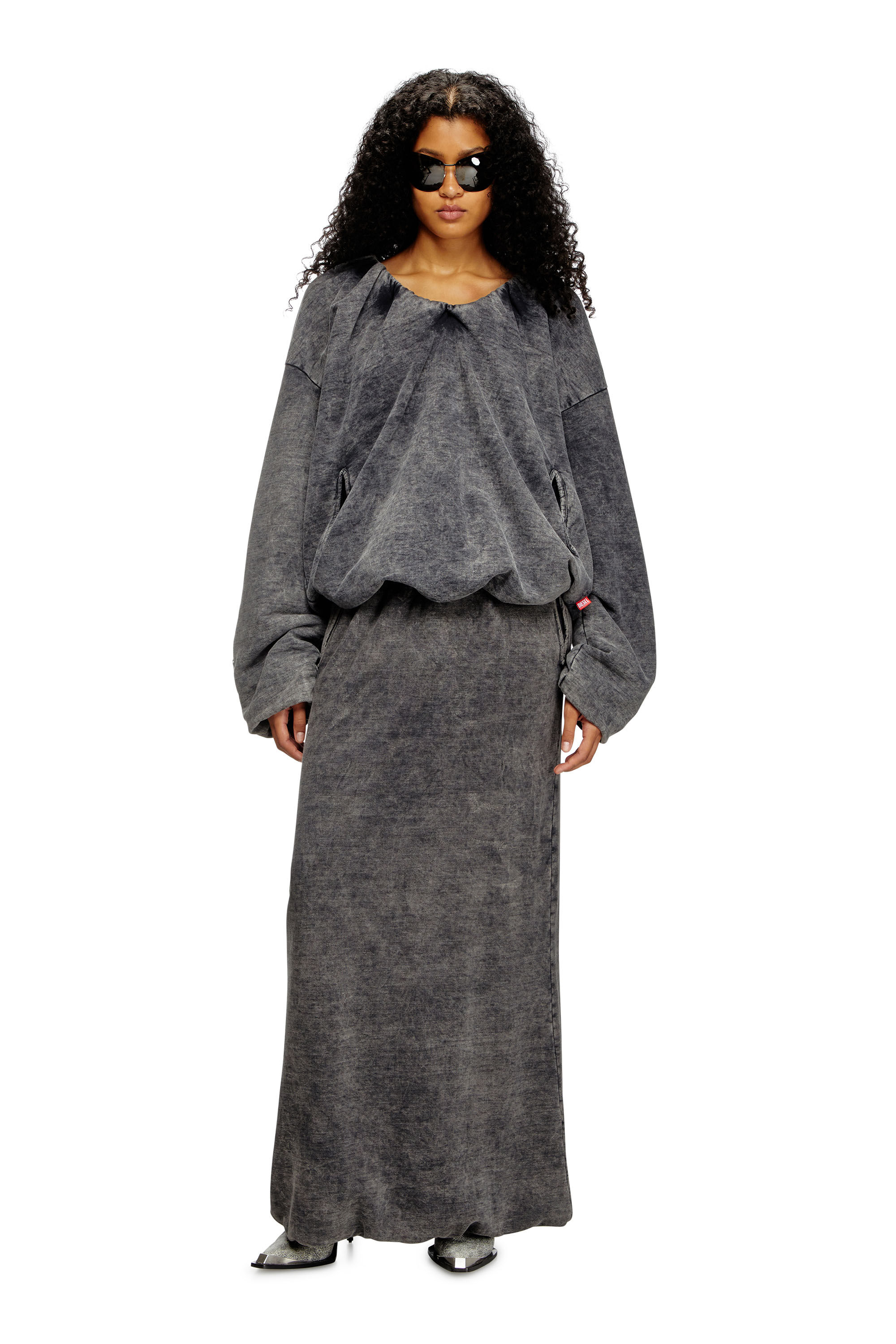 Women's Gathered sweatshirt with denim effect | Grey | Diesel