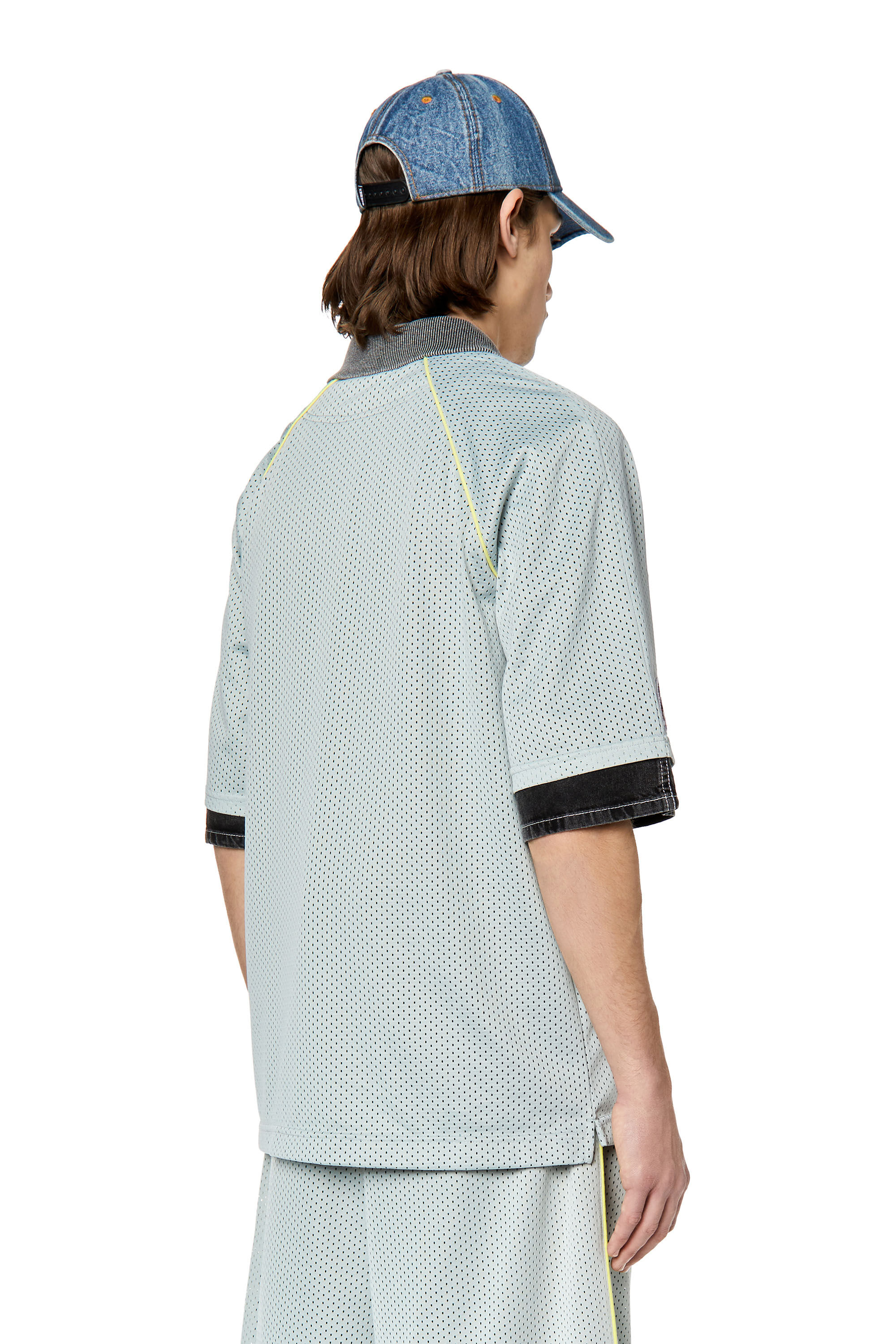 Diesel - T-MEC, Male's Mesh polo shirt with denim accents in Light Grey - 4