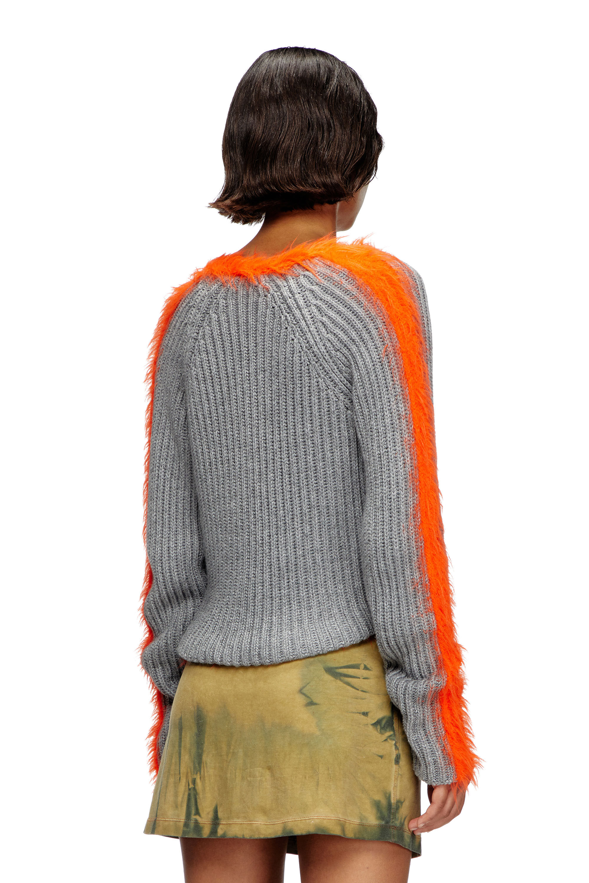 Diesel - M-TANITA, Female's Ribbed cardigan with fuzzy trims in Grey/Orange - 4