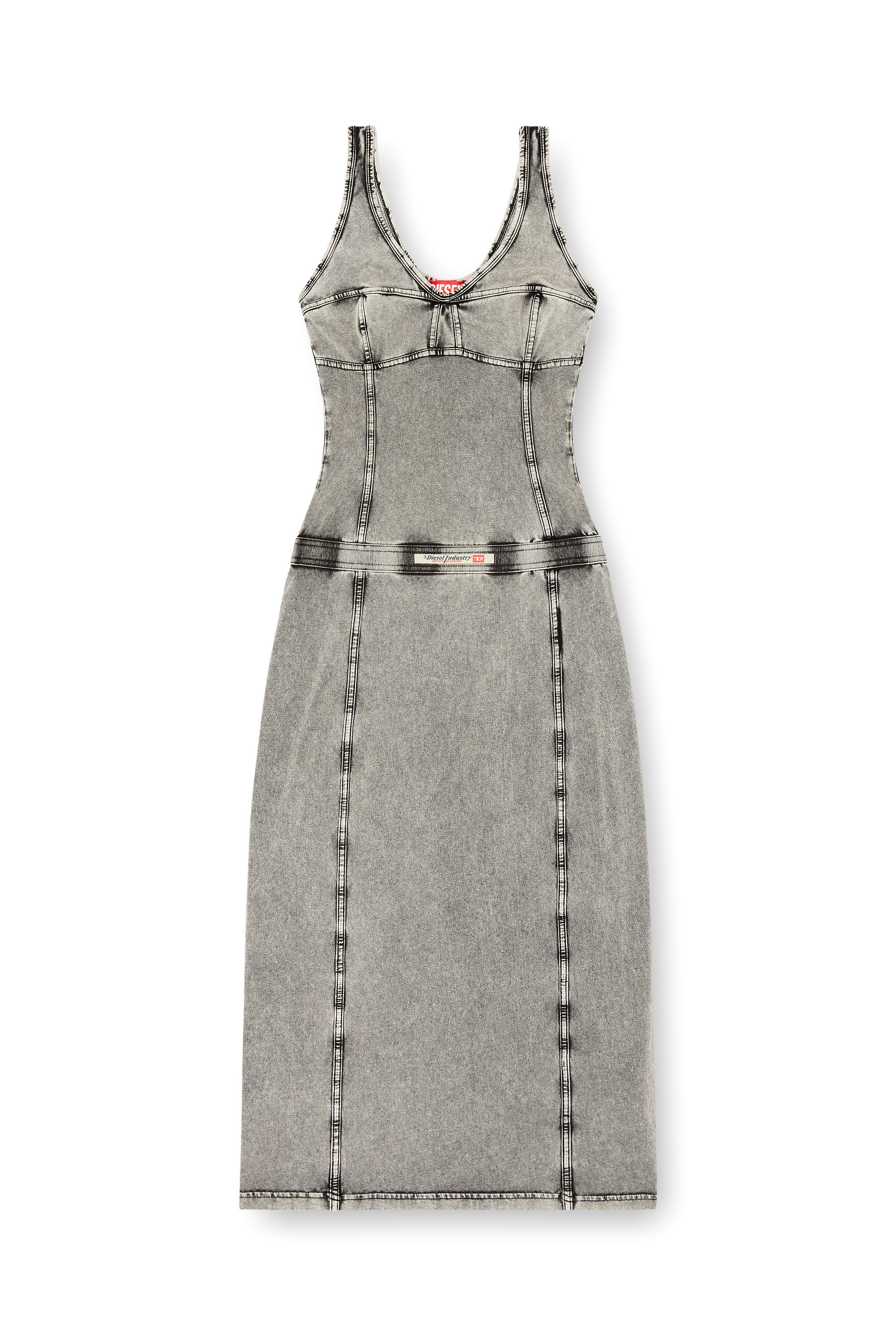 Diesel - D-INNY, Robe midi sans manches à effet denim Femme in Gris - 2