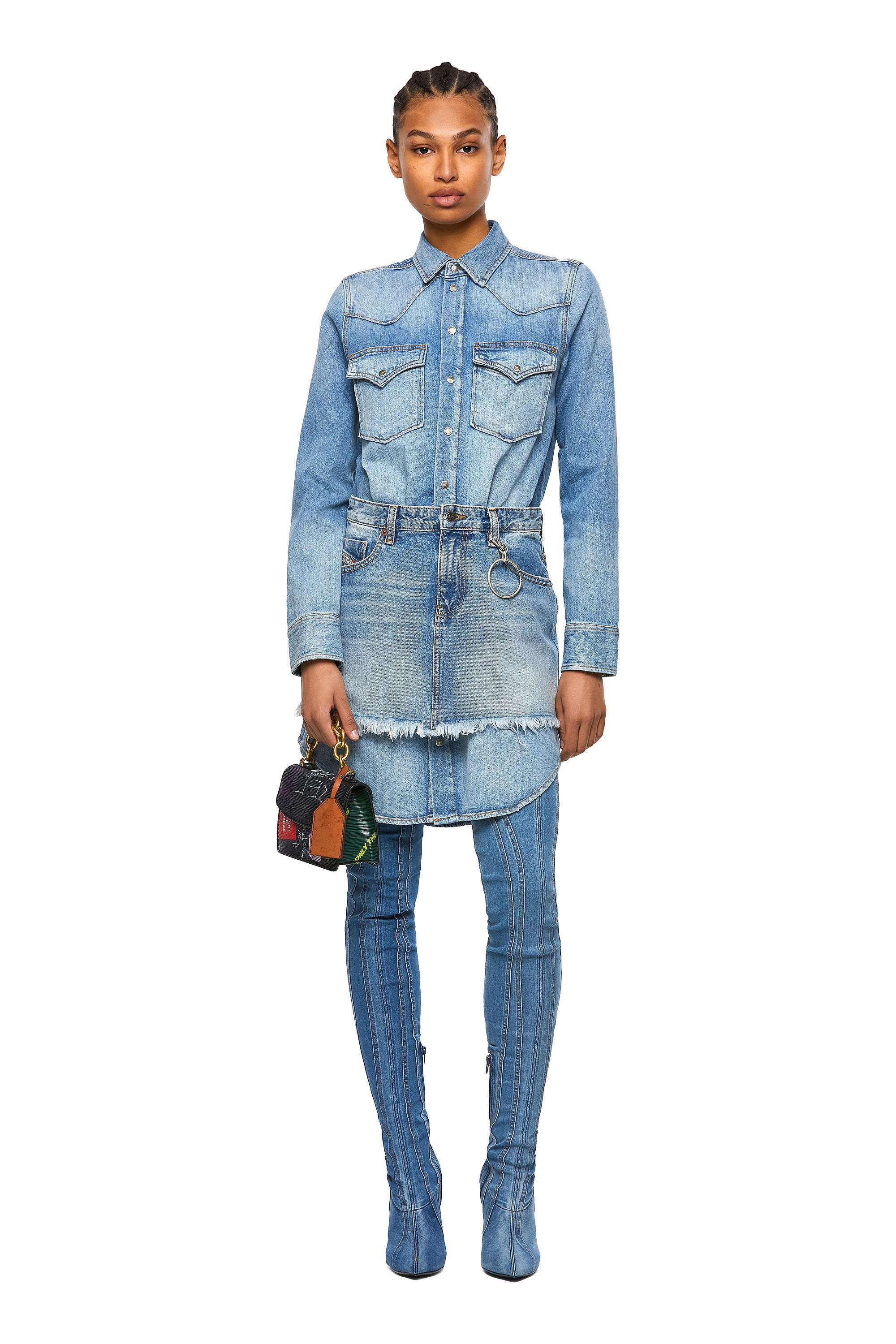Diesel denim shirt cheap dress with skirt overlay