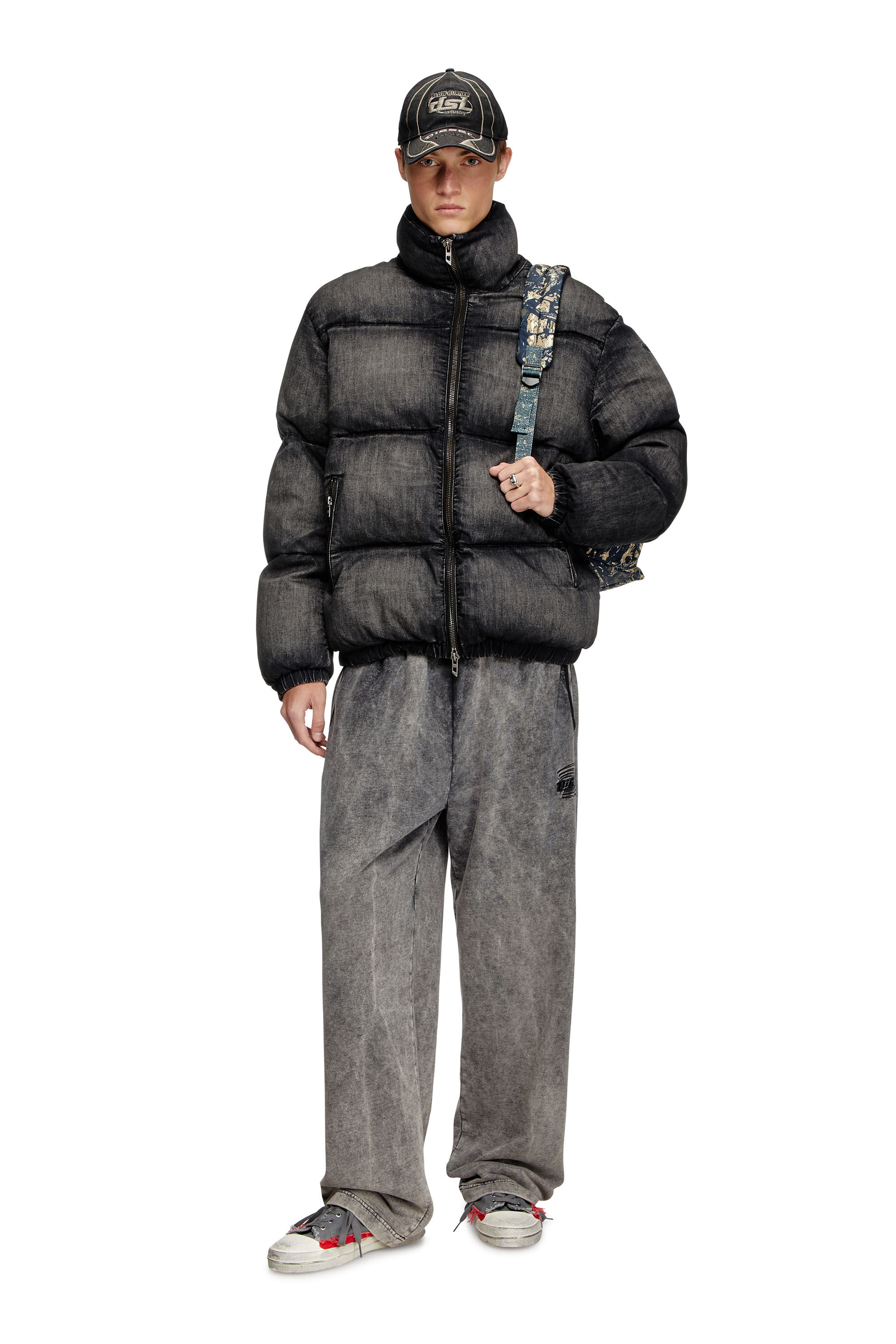 Women's Faded denim puffer jacket | Black | Diesel