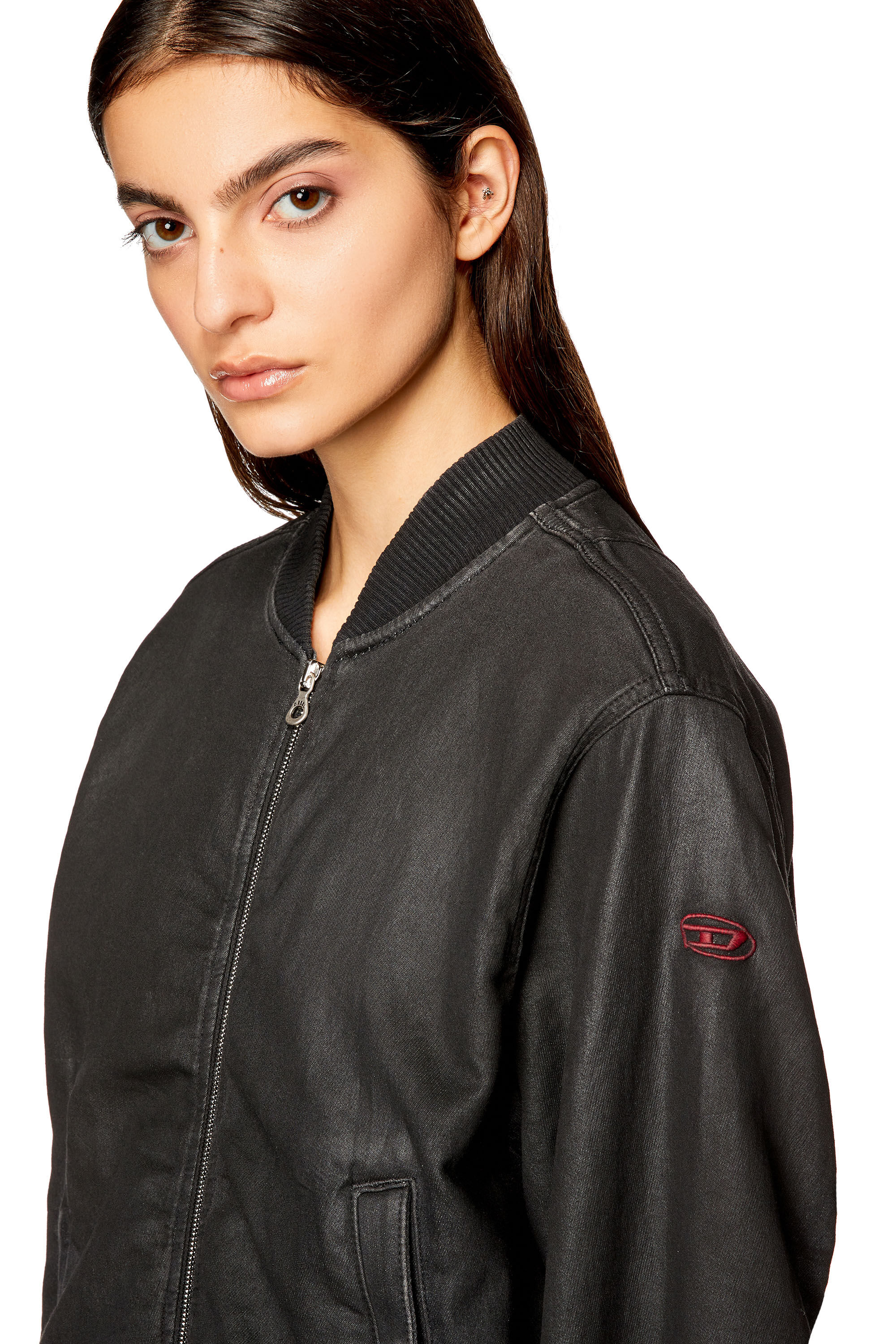 Women s Bomber jacket in coated denim Black Diesel