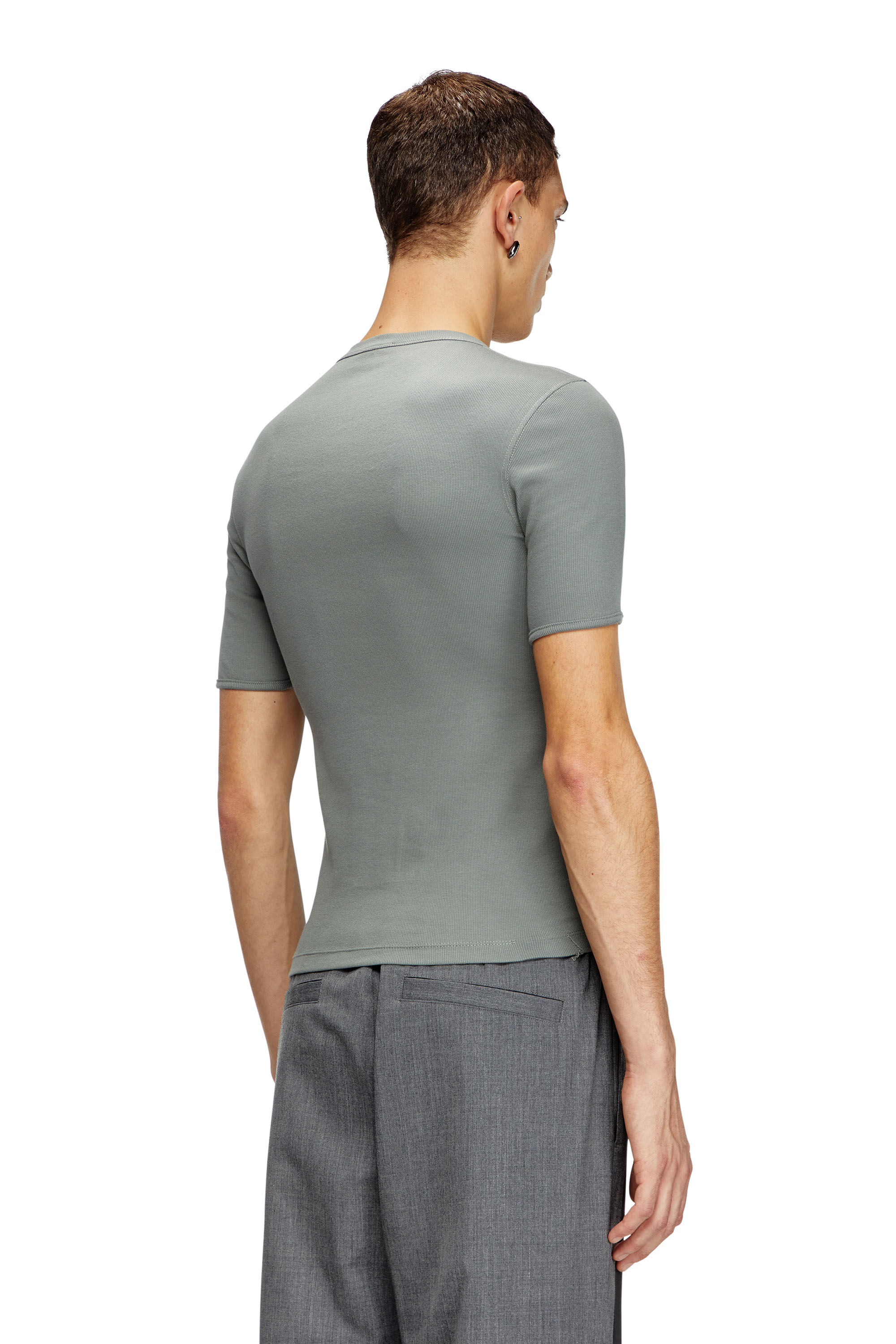 Diesel - T-RIBBER-DD, Unisex's Henley T-shirt with coated front in Dark Grey - 4