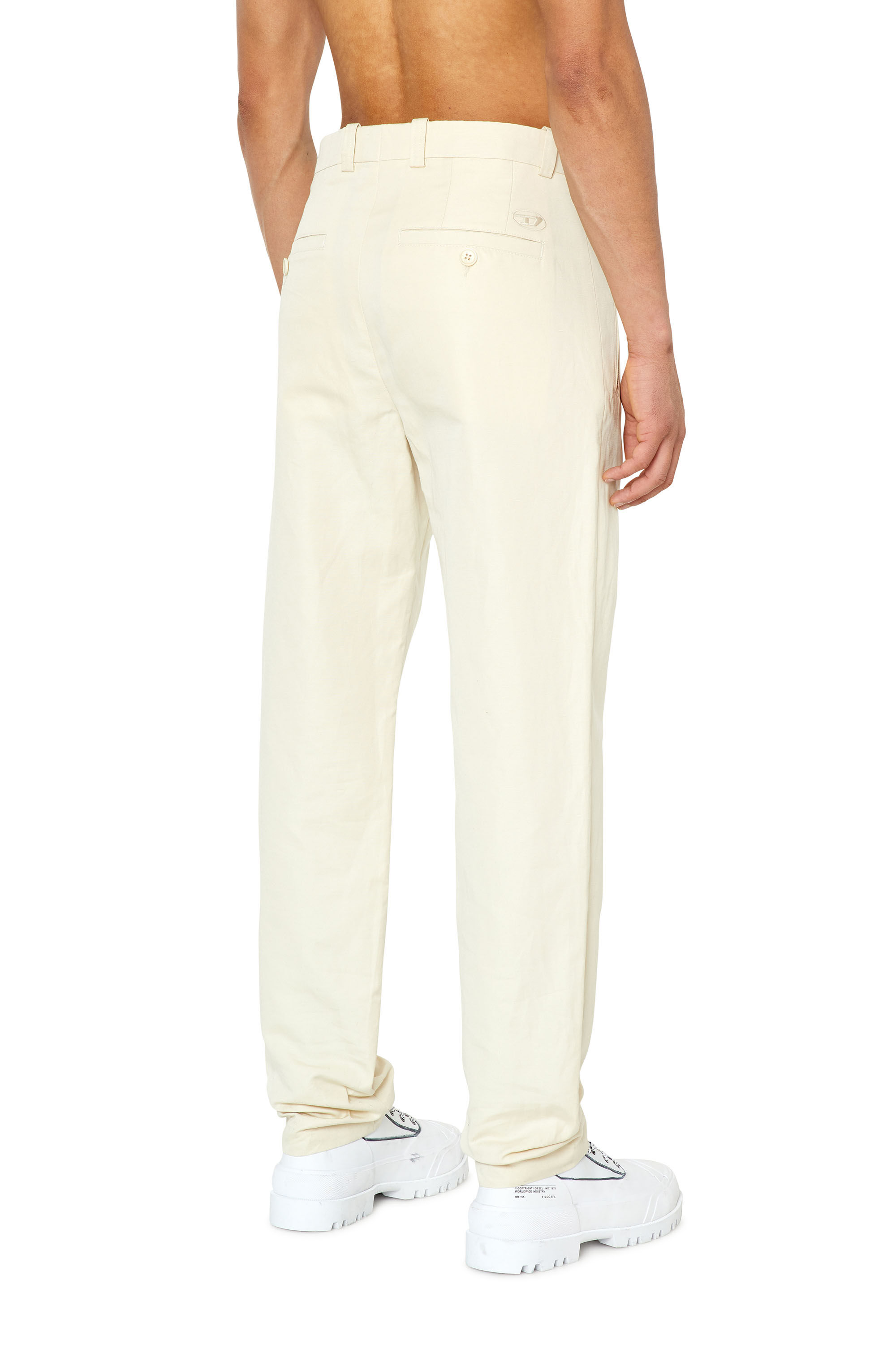 Diesel - P-HANN, Male's Cotton-linen trousers with zip pockets in White - 5