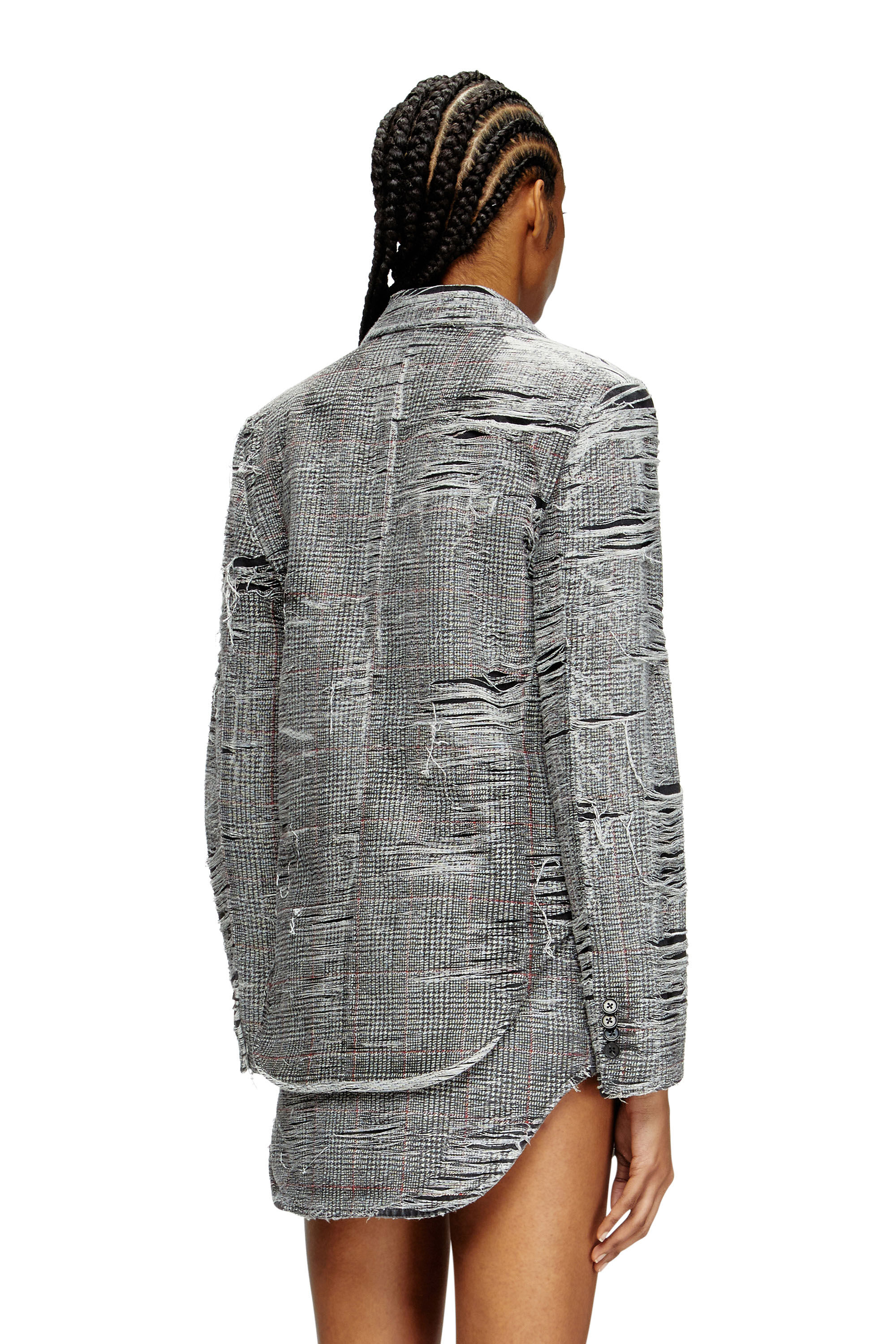 Diesel - DE-PHONIX-FSG, Female's Blazer in distressed Prince of Wales denim in Grey - 5