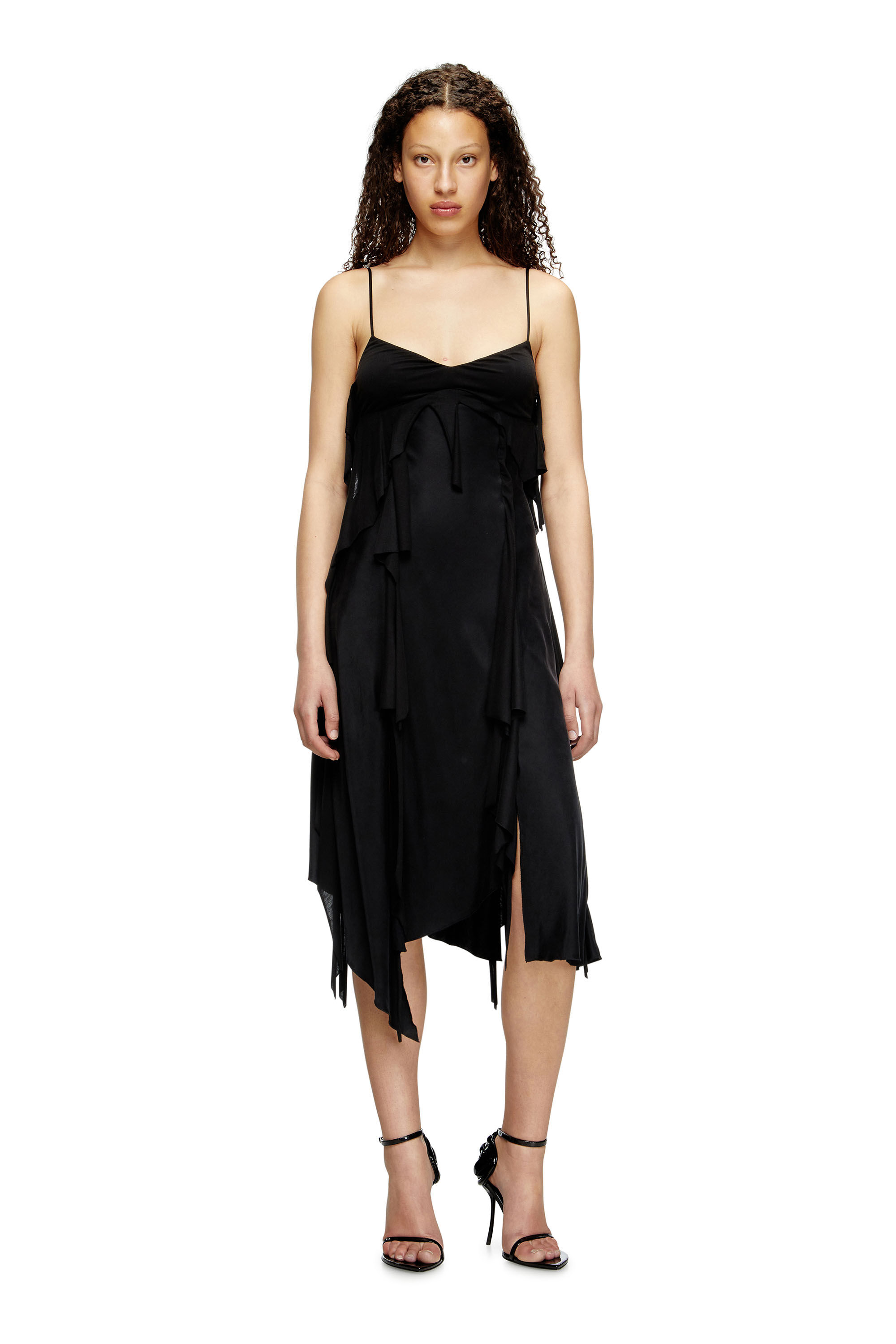 Diesel - D-ANCER, Robe en satin avec volants à coupe brute Femme in Noir - 3