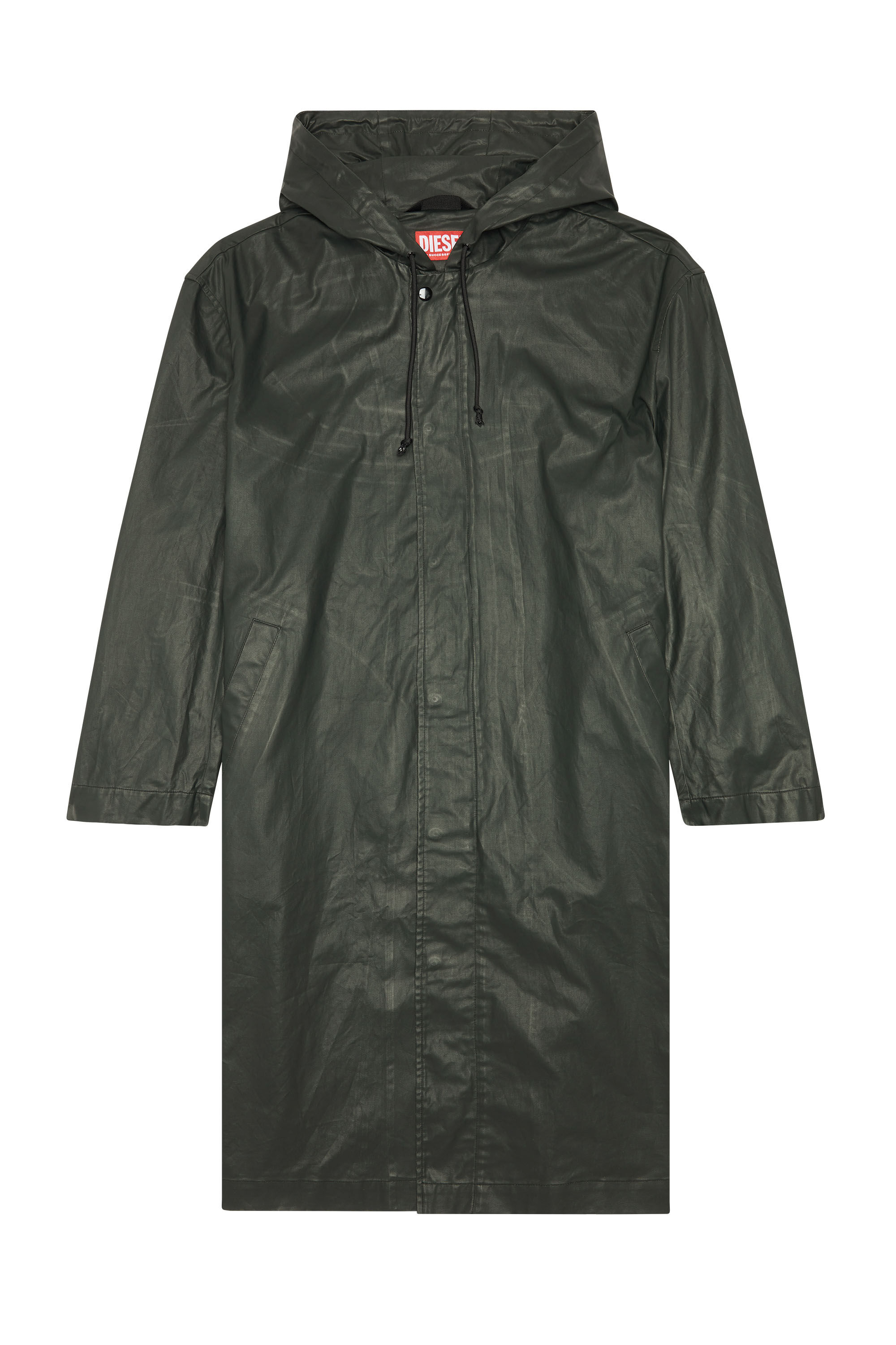 Men's Long jacket in coated cotton twill | Black | Diesel