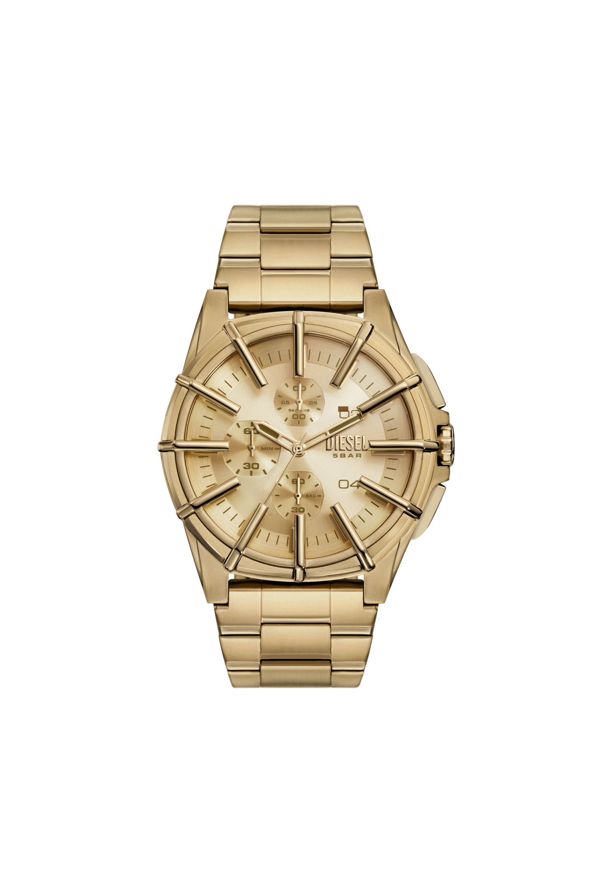 Men s Framed gold tone stainless steel watch Gold Diesel