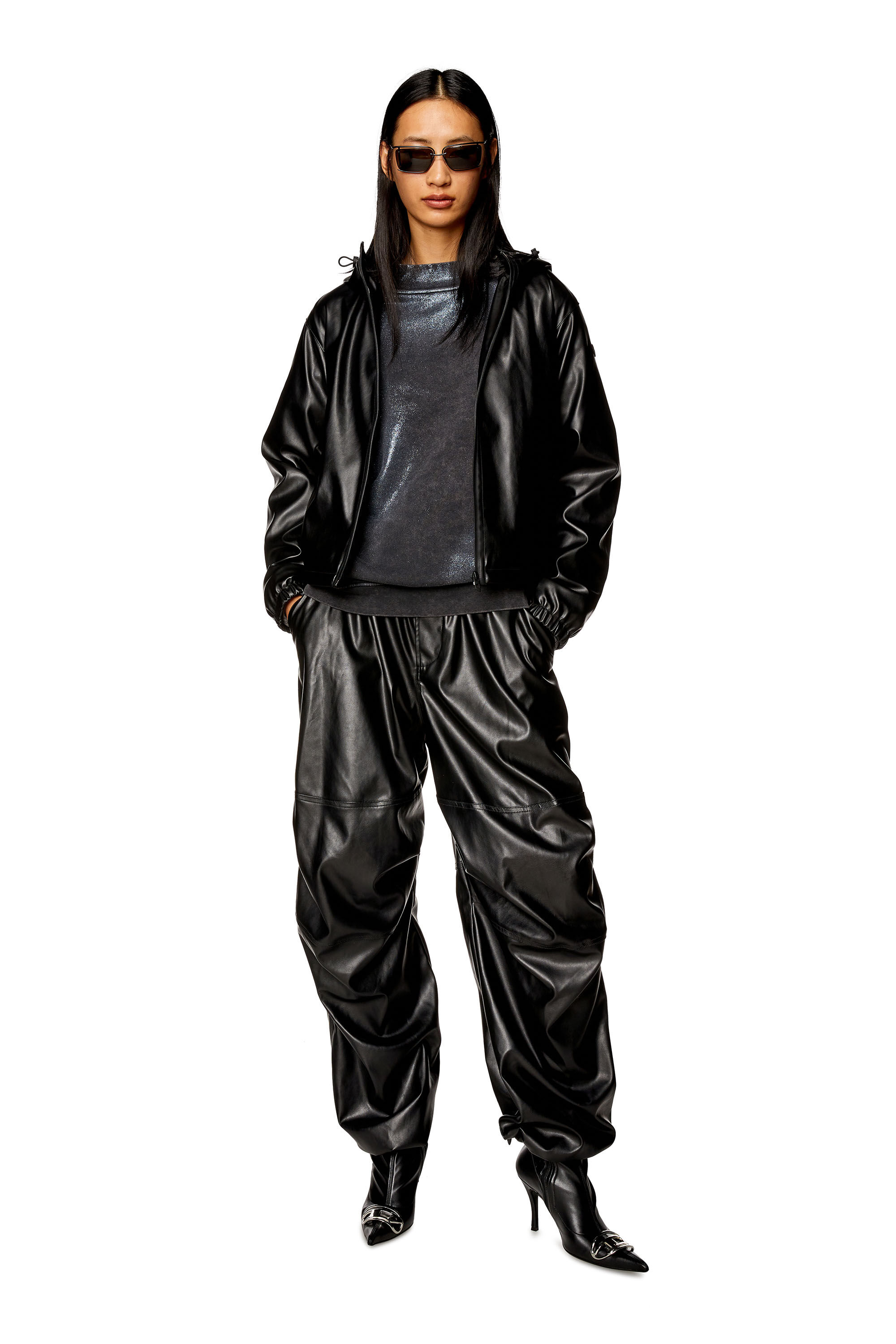 Diesel - P-MARTY-LTHF, Female Oversized cargo pants in coated fabric in Black - Image 1
