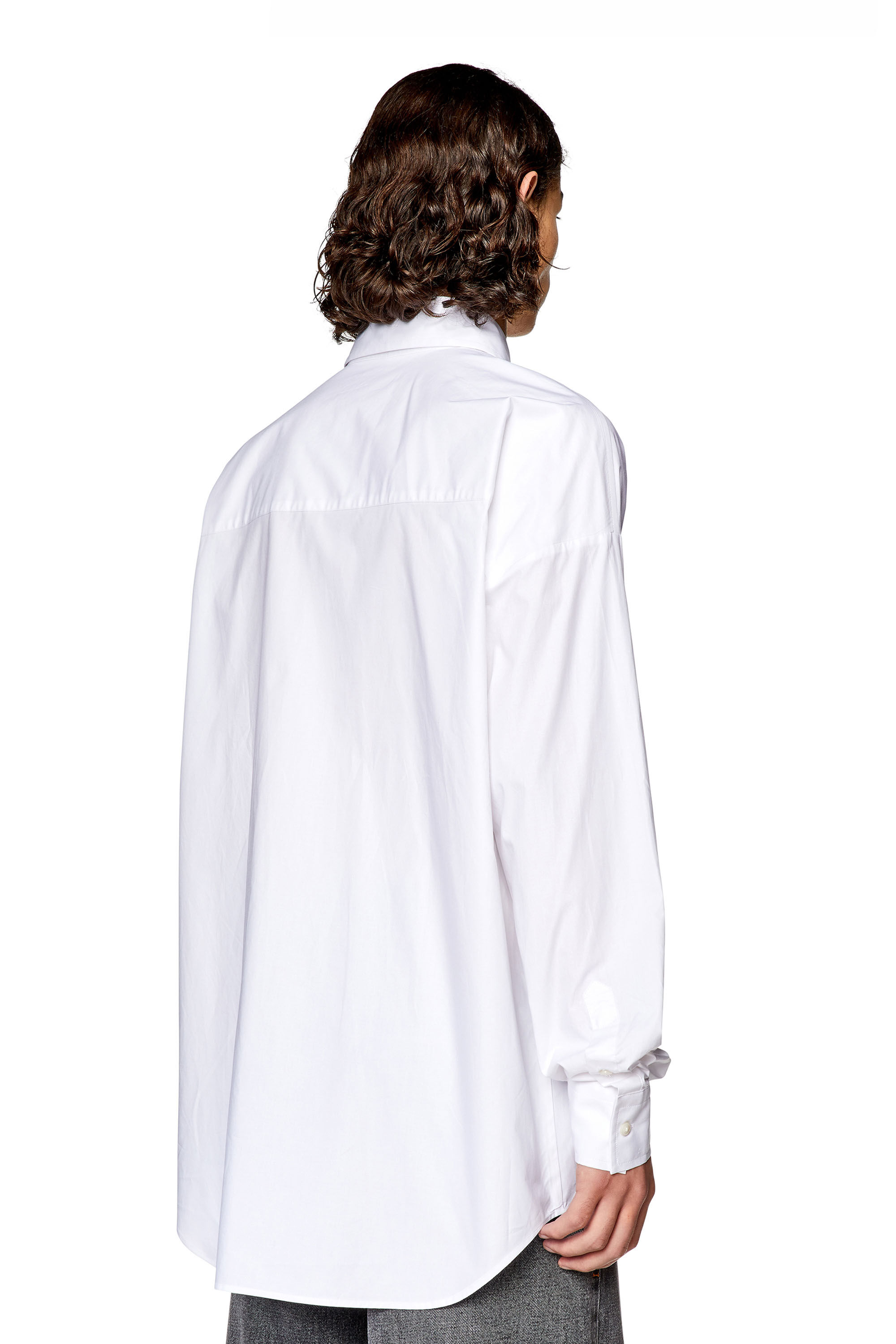 Diesel - S-DOU-PLAIN, Male's Poplin shirt with oval D embroidery in White - 4
