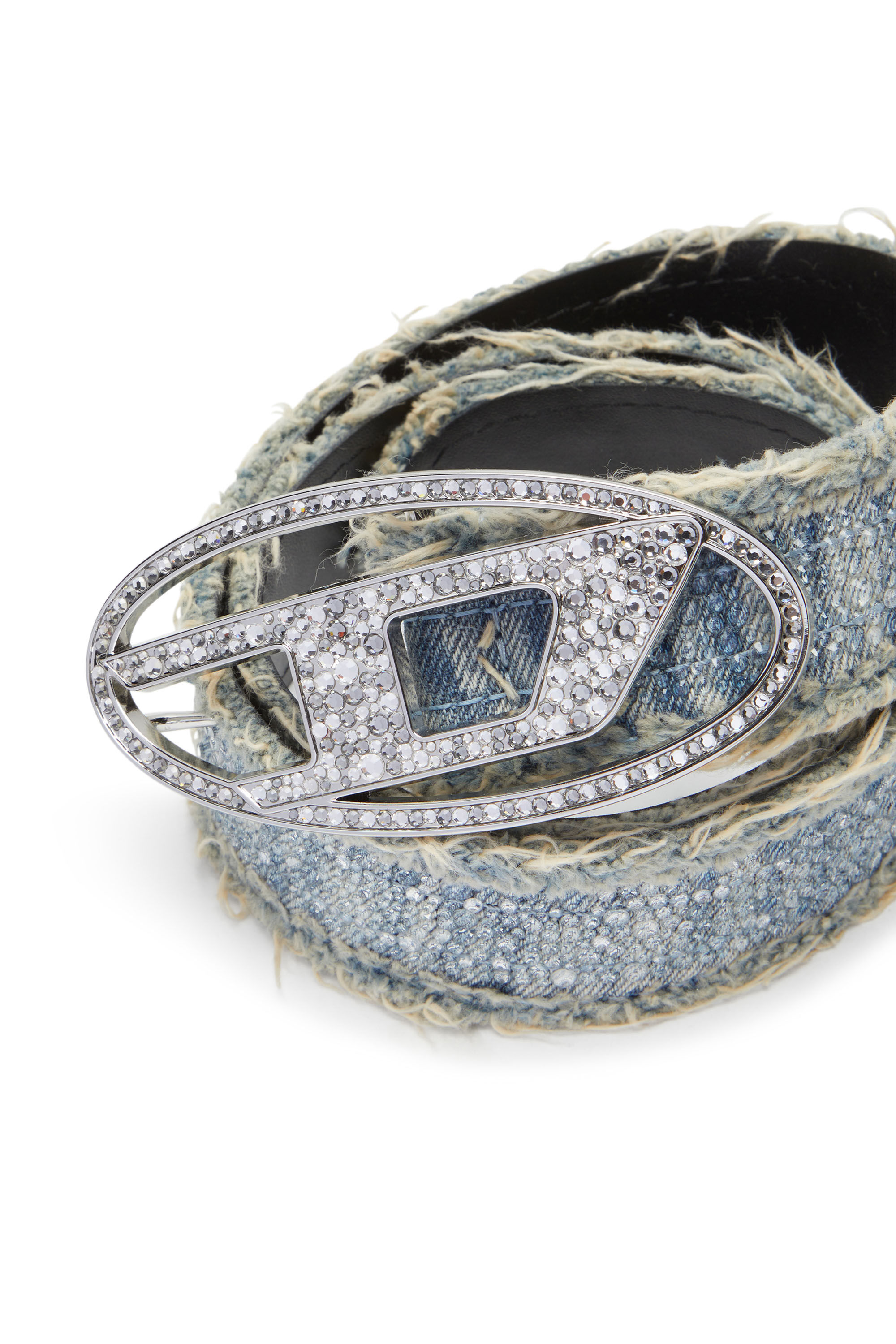 Diesel - B-1DR STRASS, Ceinture en denim doublé de cuir avec cristaux Femme in Bleu - 3