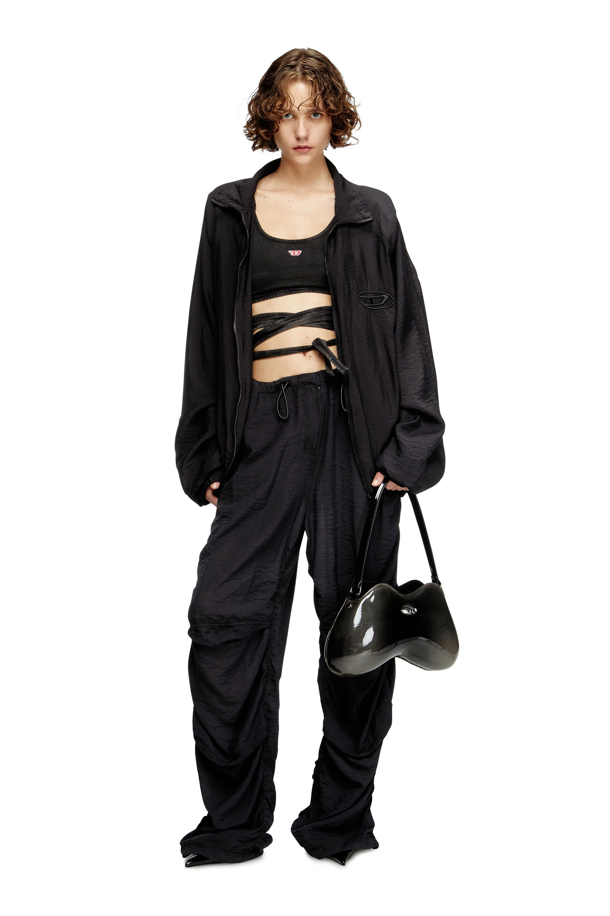 Diesel - T-LEYA-TAIL-R1, Female's Denim-look vest top with wrap ties in Black - 1