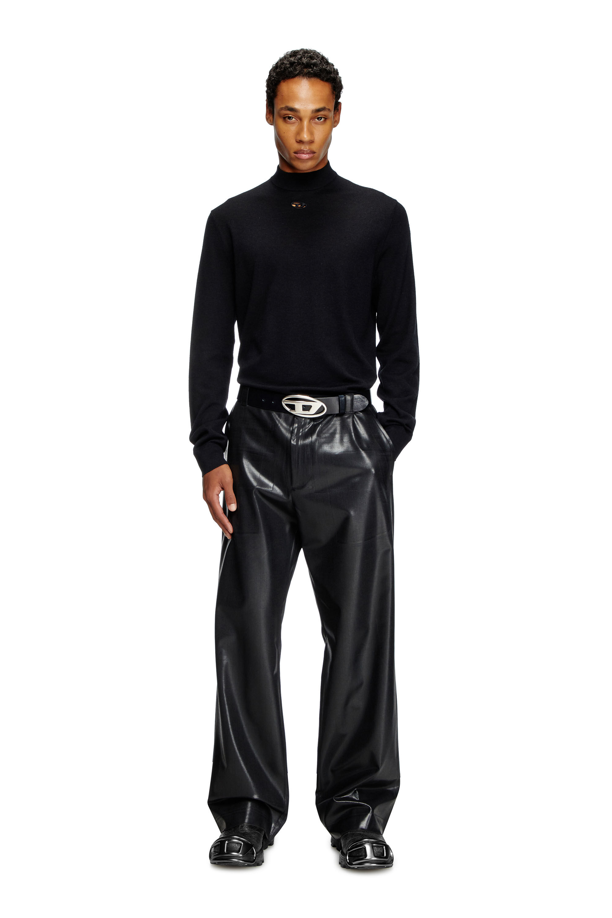 Diesel - K-GIL, Male's Wool turtleneck jumper in Black - 1