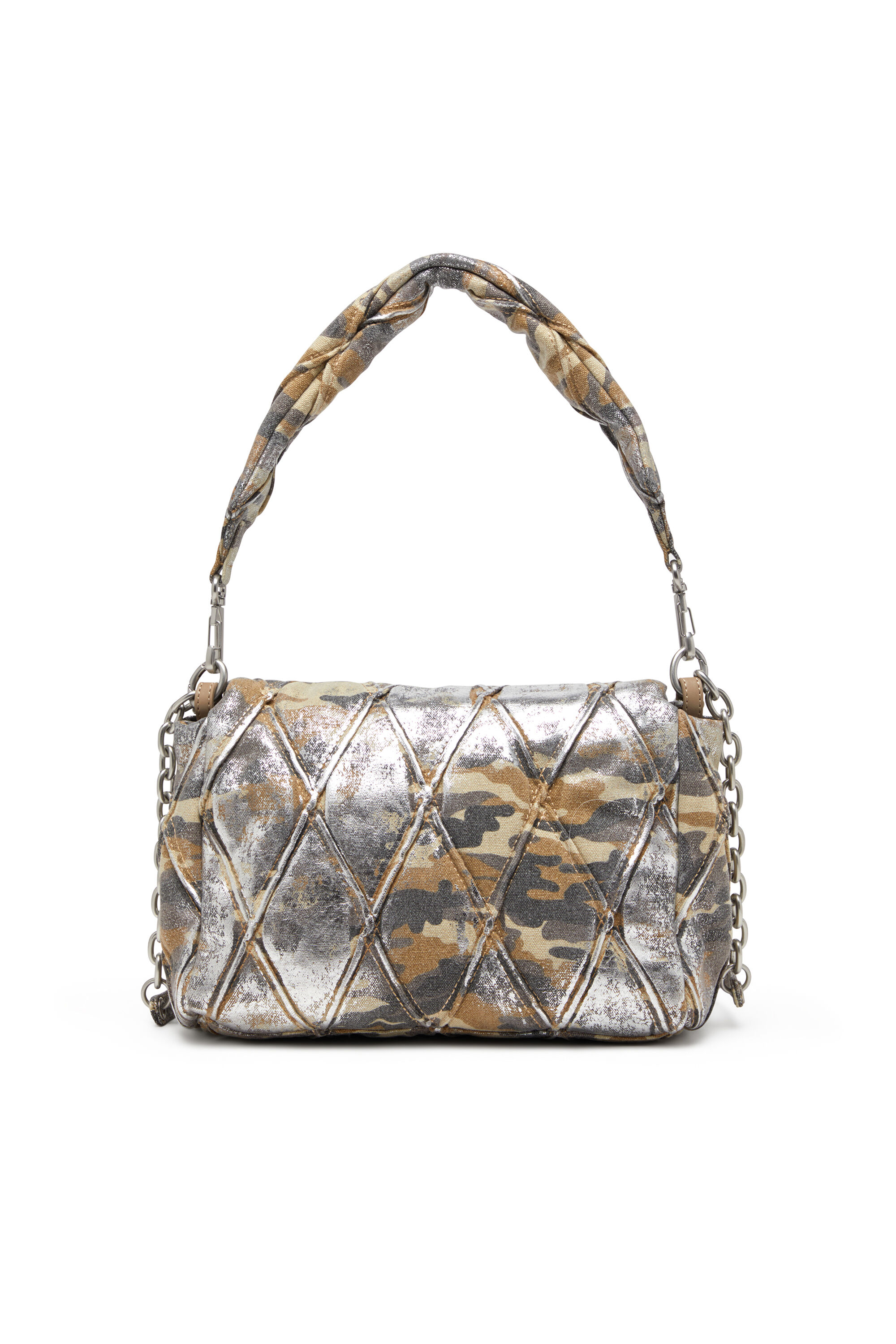 Diesel - CHARM-D SHOULDER M, Female's Charm-D M-Shoulder bag in metallic camo canvas in Multicolor/Brown - 3