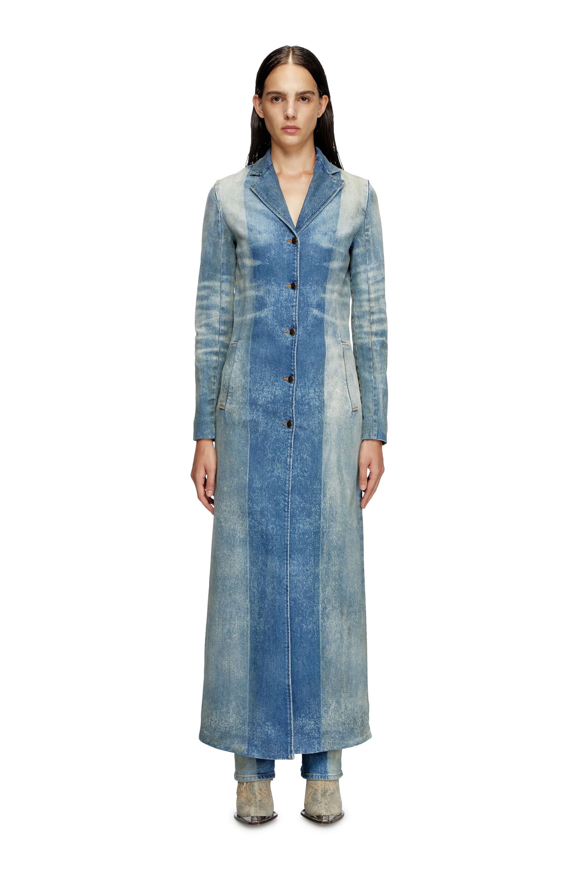 Diesel - DE-LAMOUR-FSF, Female's Denim coat with solarised folds in Medium Blue - 1