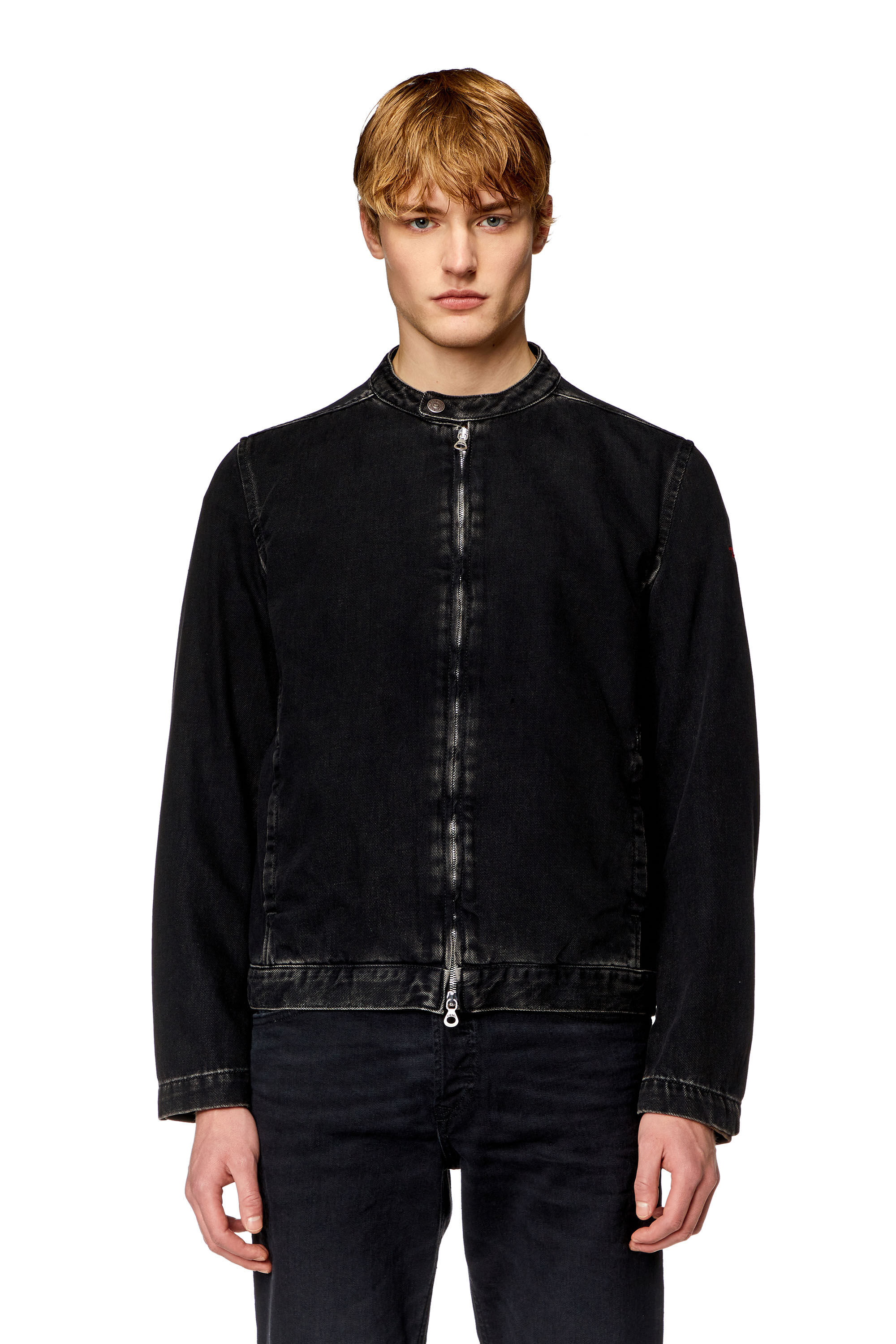 Men s Moto Racer jacket in clean wash Denim Black Diesel