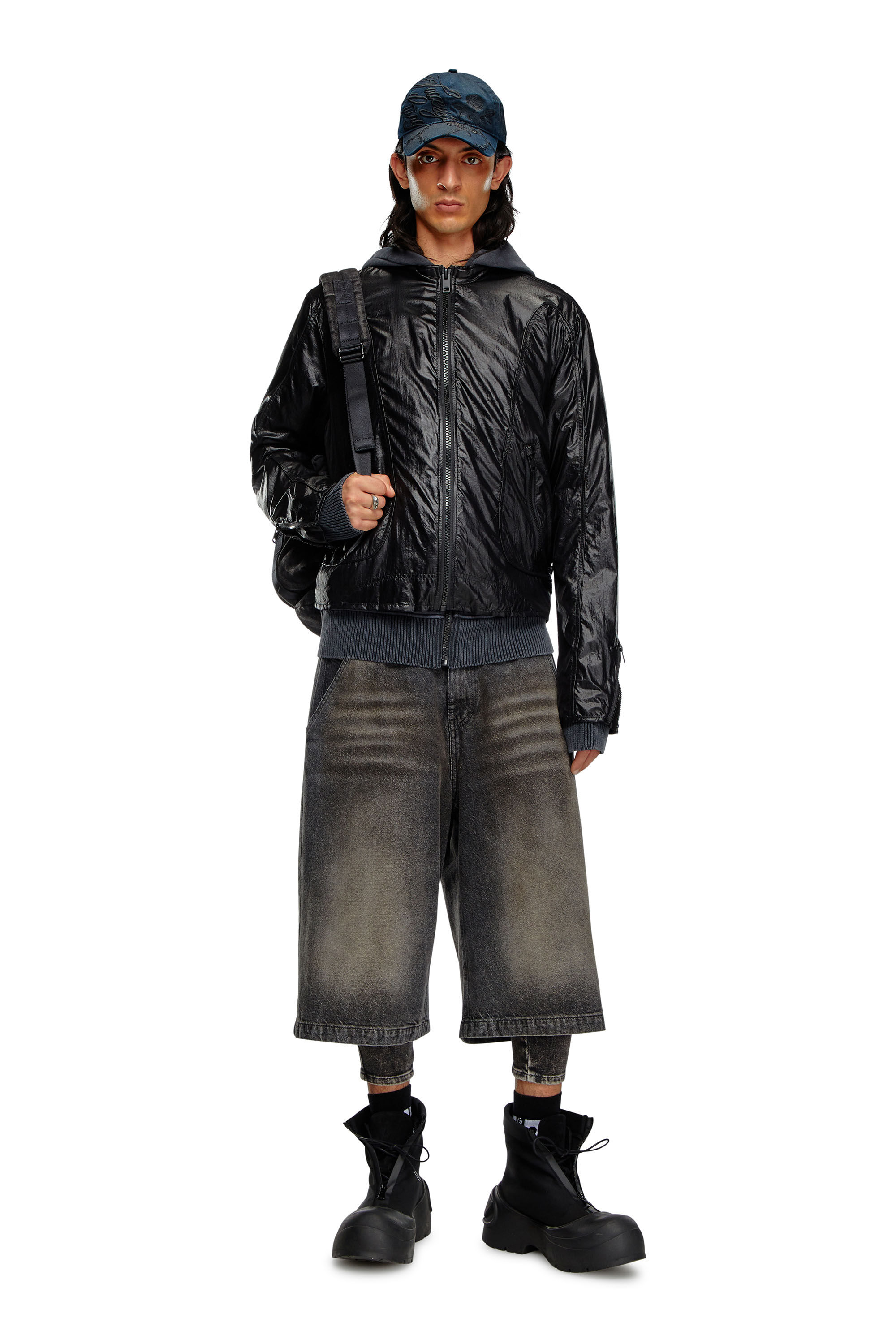 Diesel - J-CLAYS, Veste biker en ripstop brillant Homme in Noir - 1