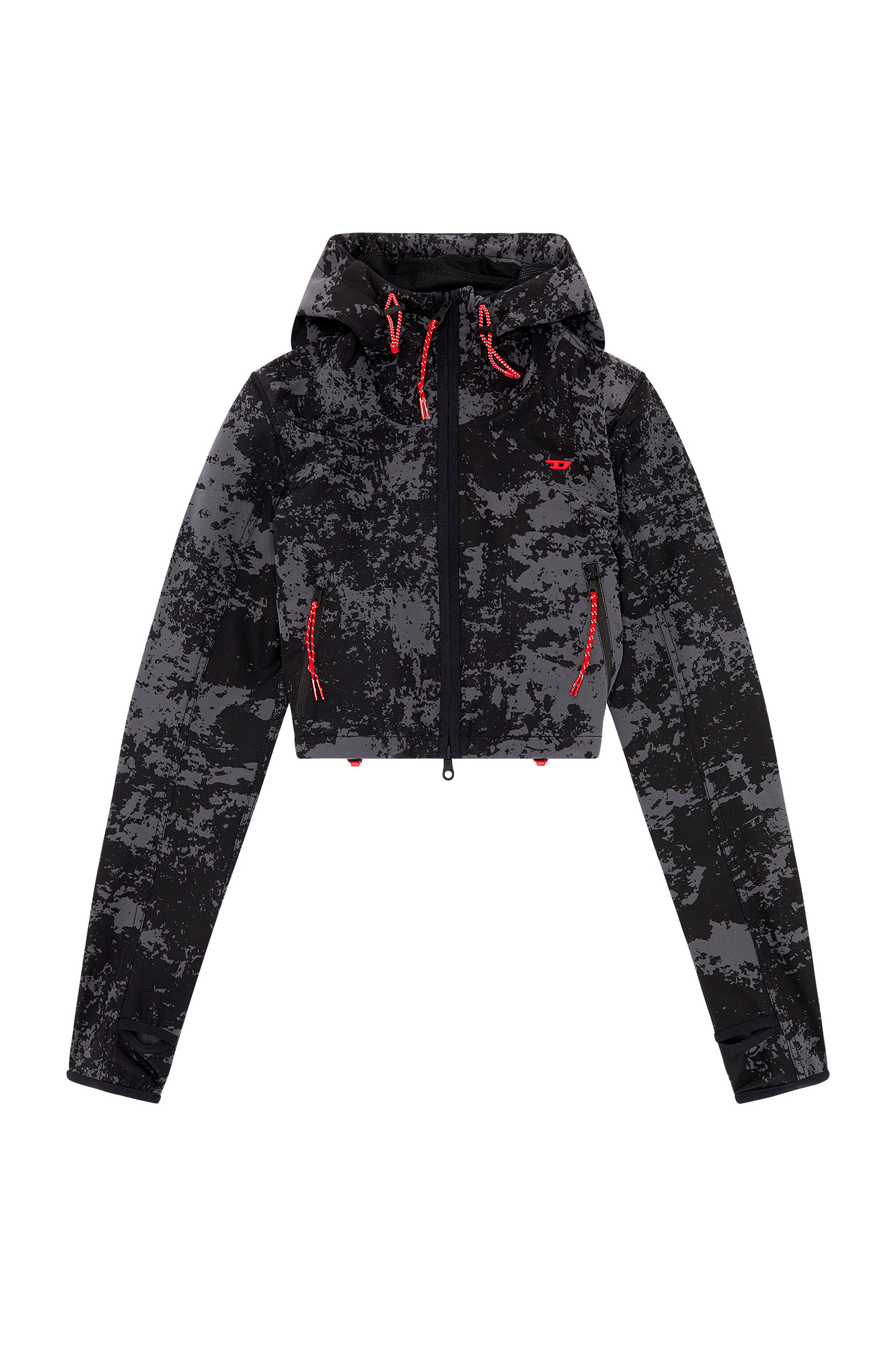 Diesel - AWWT-CYNTHIA-WT40, Female Hooded cropped jacket with cloudy print in Black - Image 2
