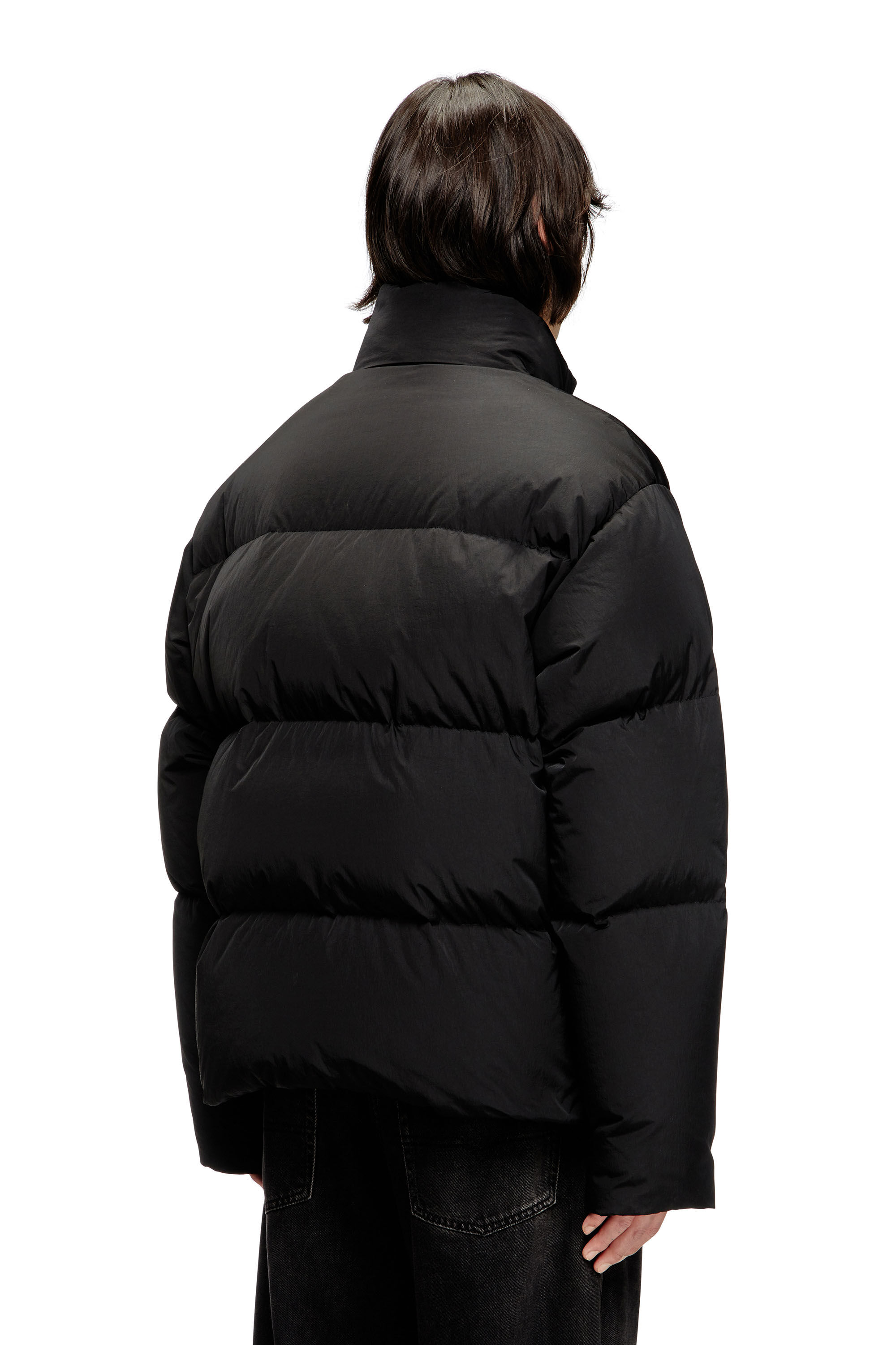 Diesel - W-RAVEEL, Male's Hooded down jacket in wrinkled nylon in Black - 5