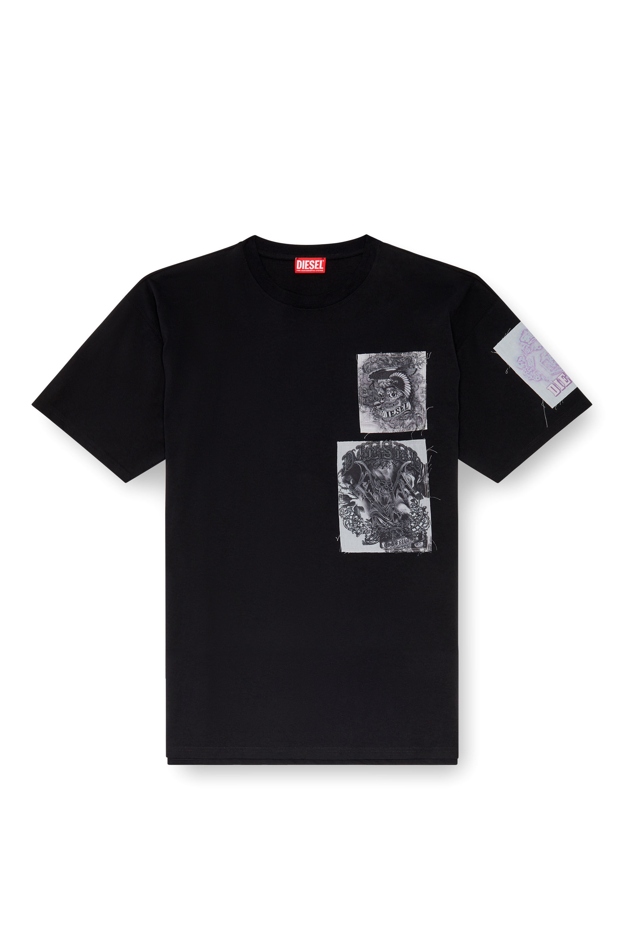 Diesel - T-BOXT-SLITS-Q10, Homme T-shirt avec empiècements imprimés coupés brut in Noir - Image 4