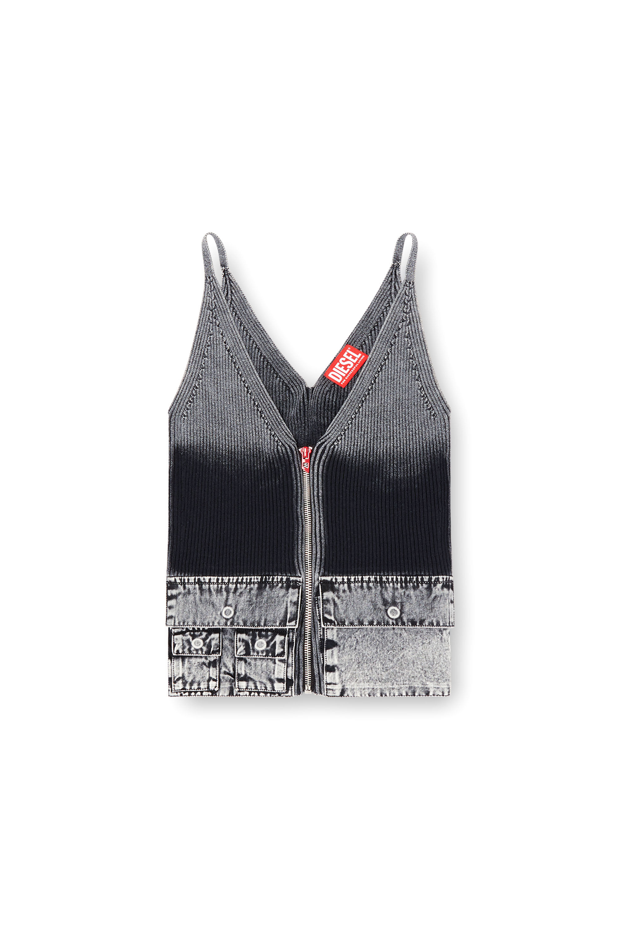 Diesel - M-MELLY, Débardeur en maille avec poches cargo en denim Femme in Gris - 2
