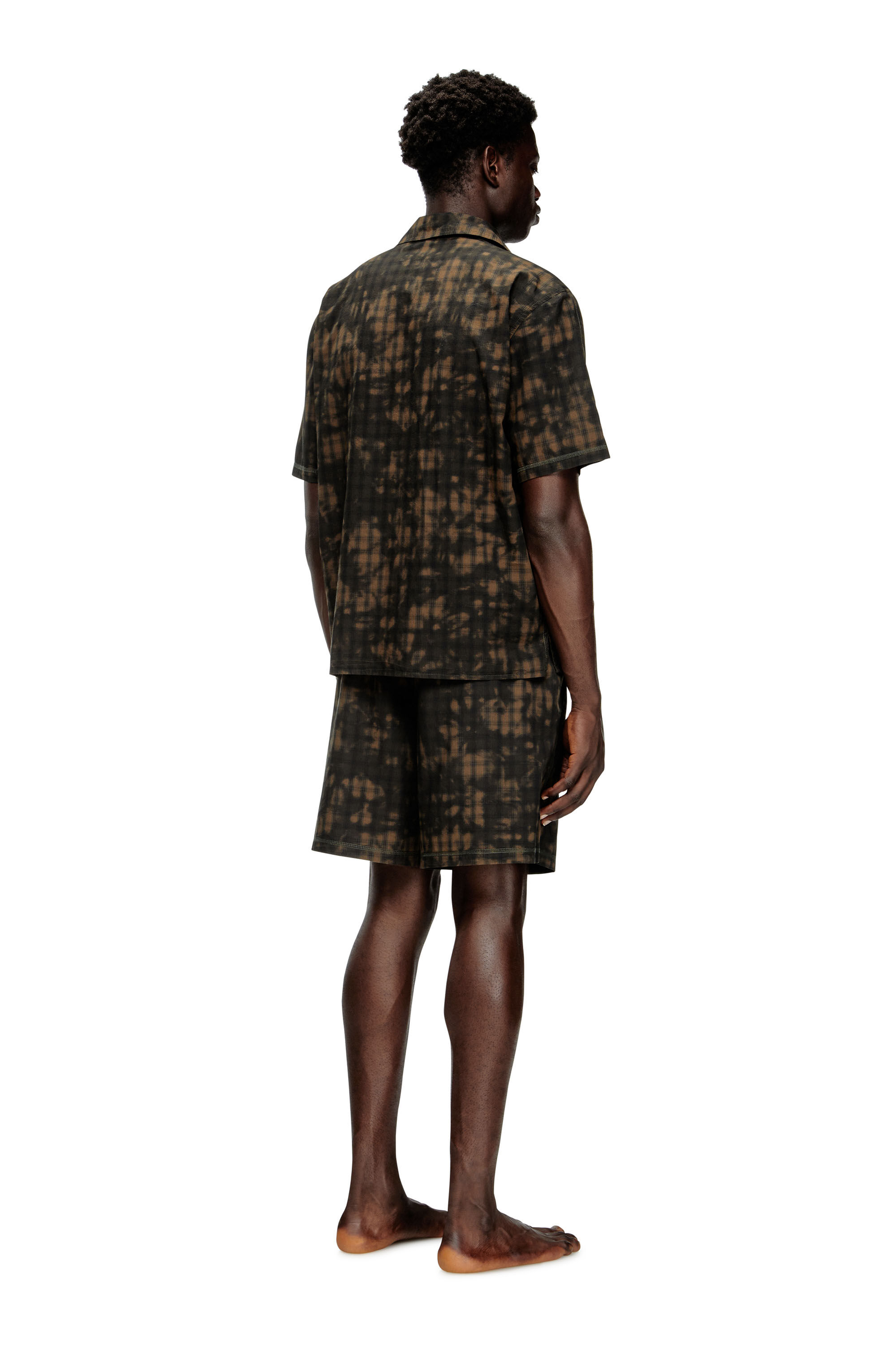Diesel - SET-HORIEN-UTLT, Male's Short pajamas in cloudy-print check cotton in Olive Green - 2