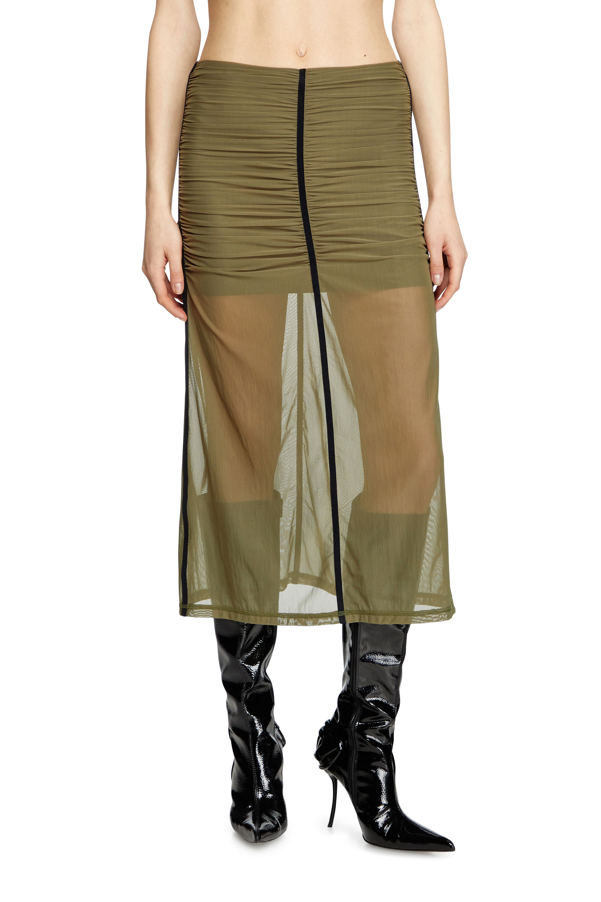 Diesel - O-IRA, Female's Gathered stretch skirt in Olive Green - 3