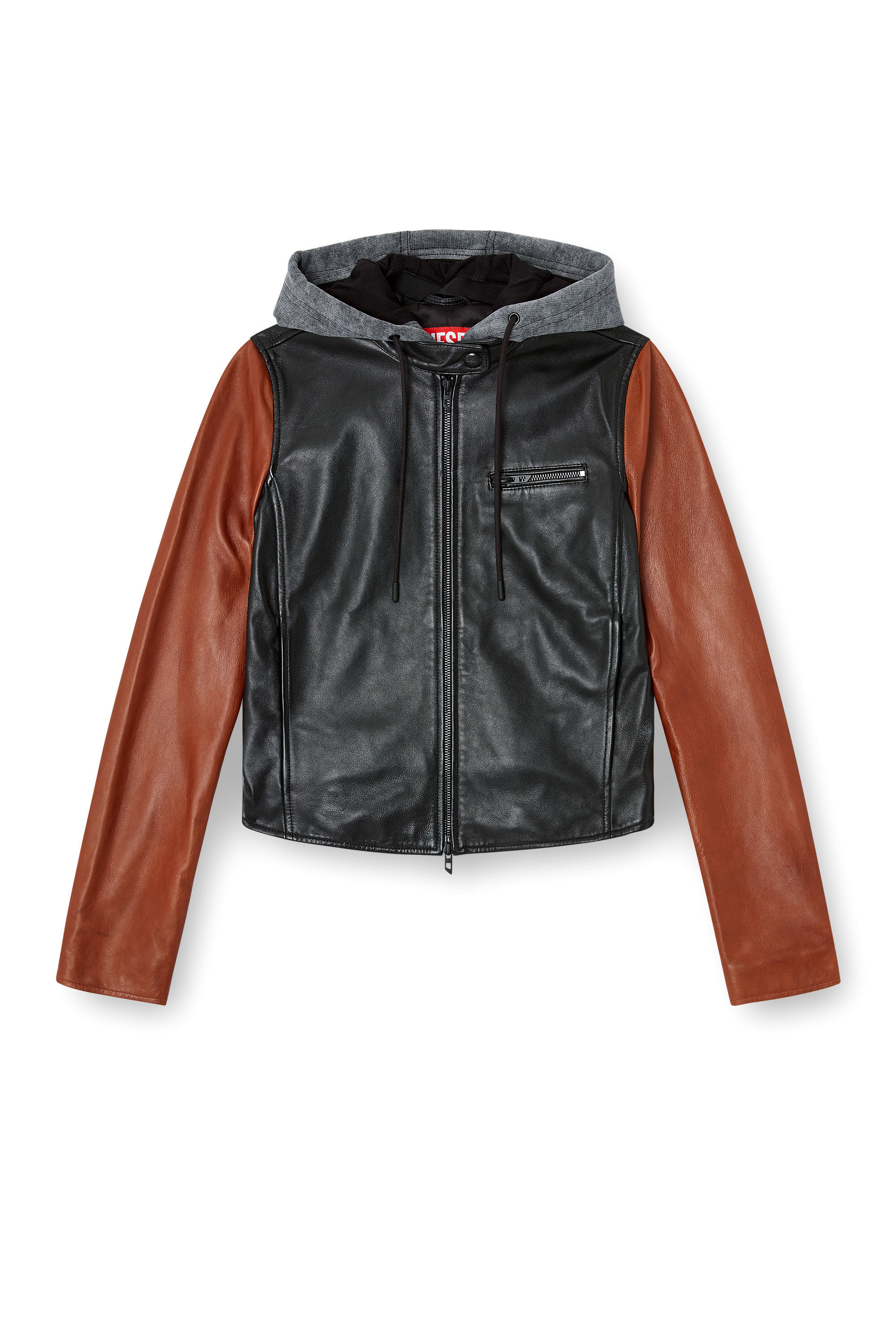 Diesel - L-OUDER, Female's Colour-block leather jacket in Black/Brown - 2
