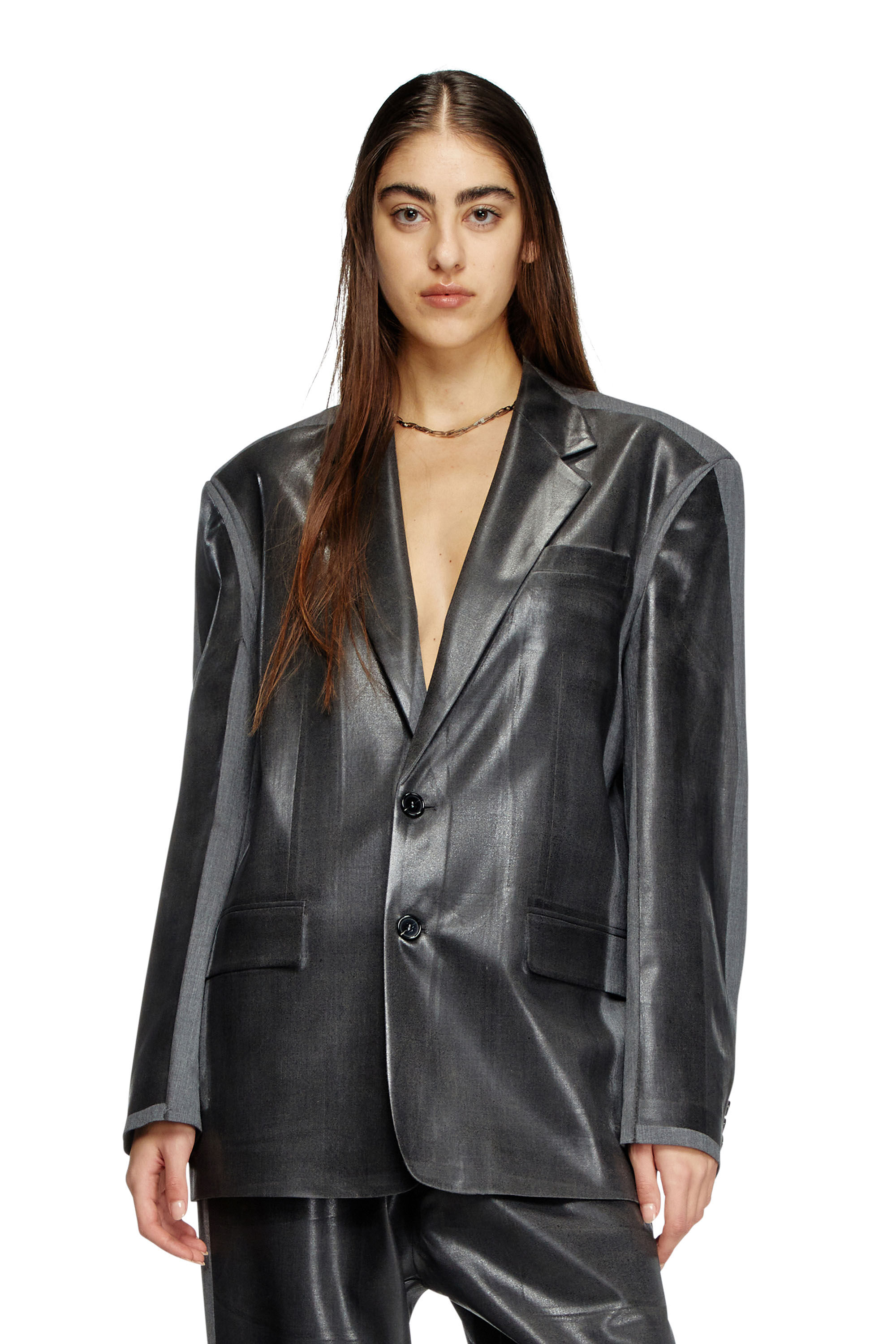 Diesel - J-OVER-DD, Blazer oversize avec devant enduit Mixte in Noir - 7