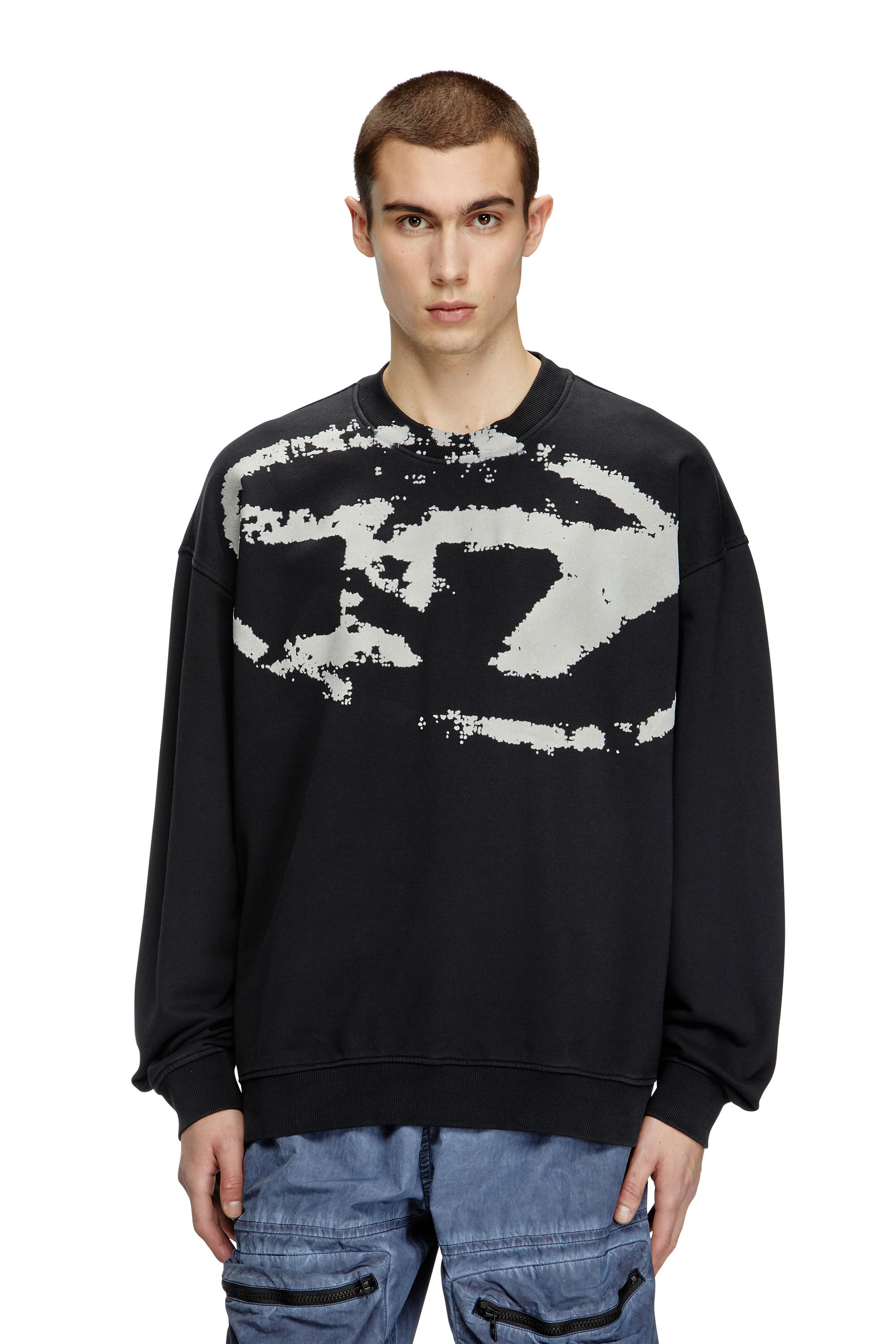 Diesel - S-BOXT-N5, Sweat-shirt avec logo floqué effet vieilli Homme in Noir - 3