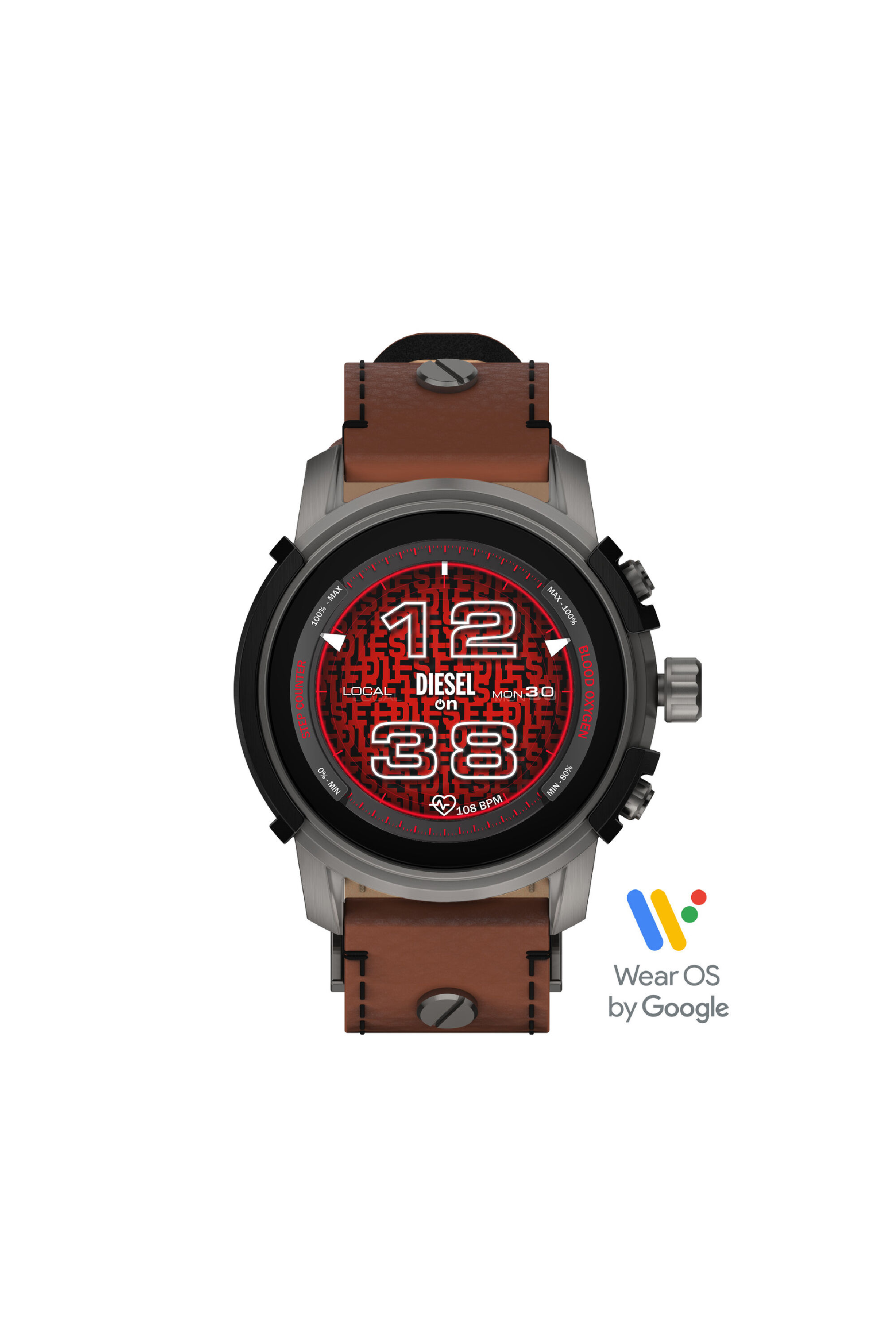 Men s Griffed leather smartwatch Brown Diesel