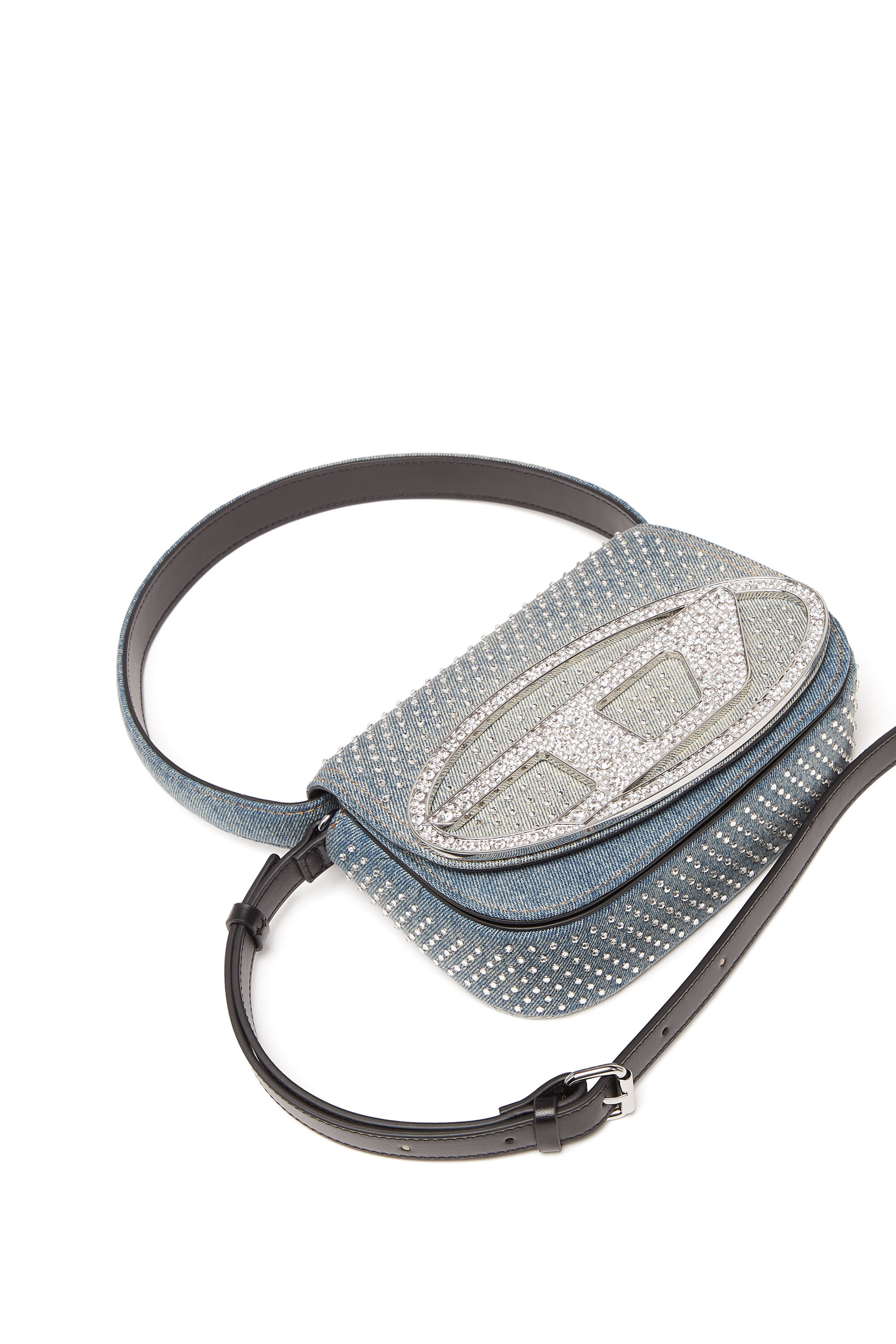 Women's 1DR - Iconic shoulder bag in denim and crystals | Blue | Diesel