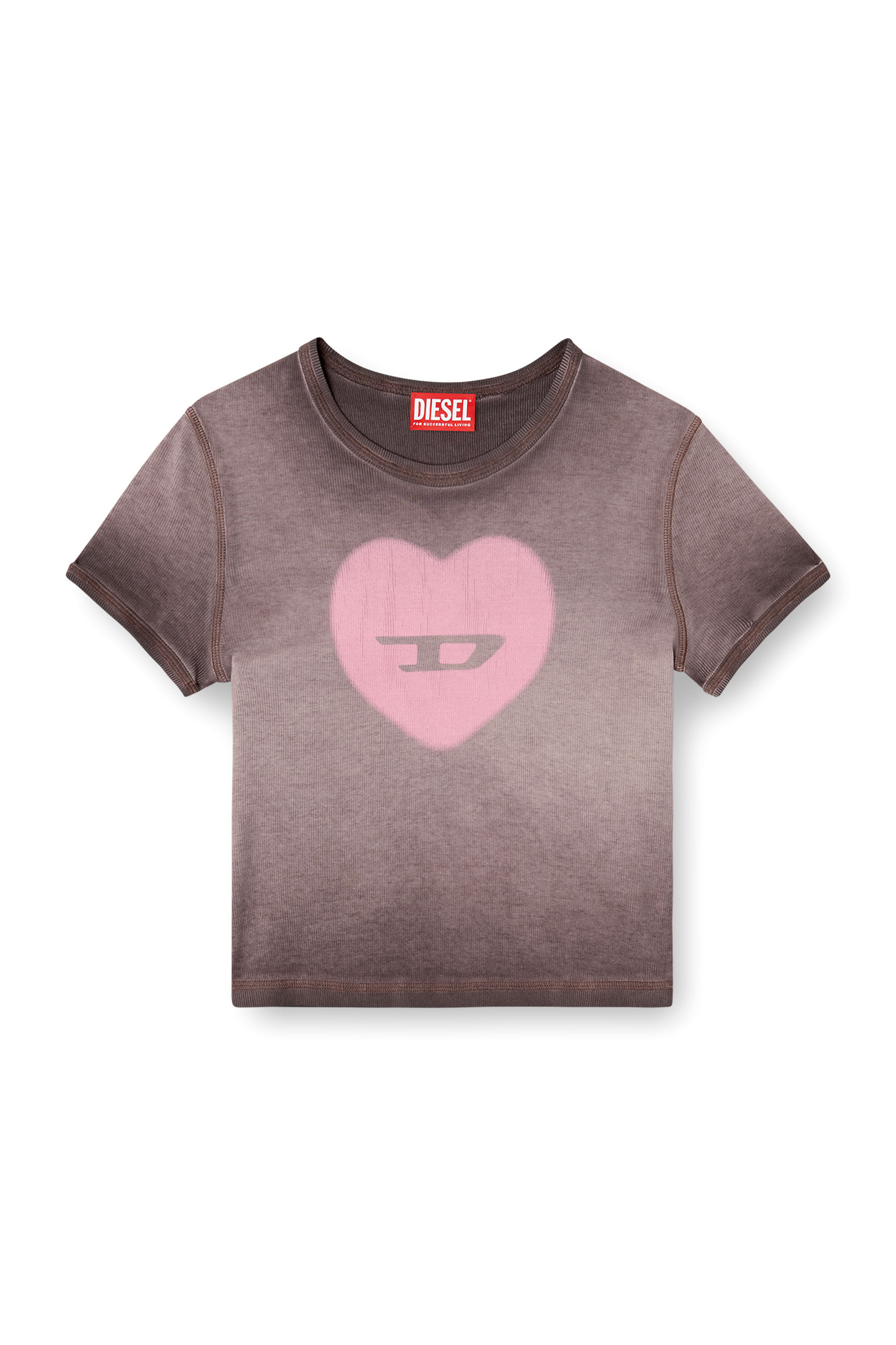 Diesel - T-ELE, T-shirt côtelé avec cœur D effet aquarelle Femme in Violet - 2