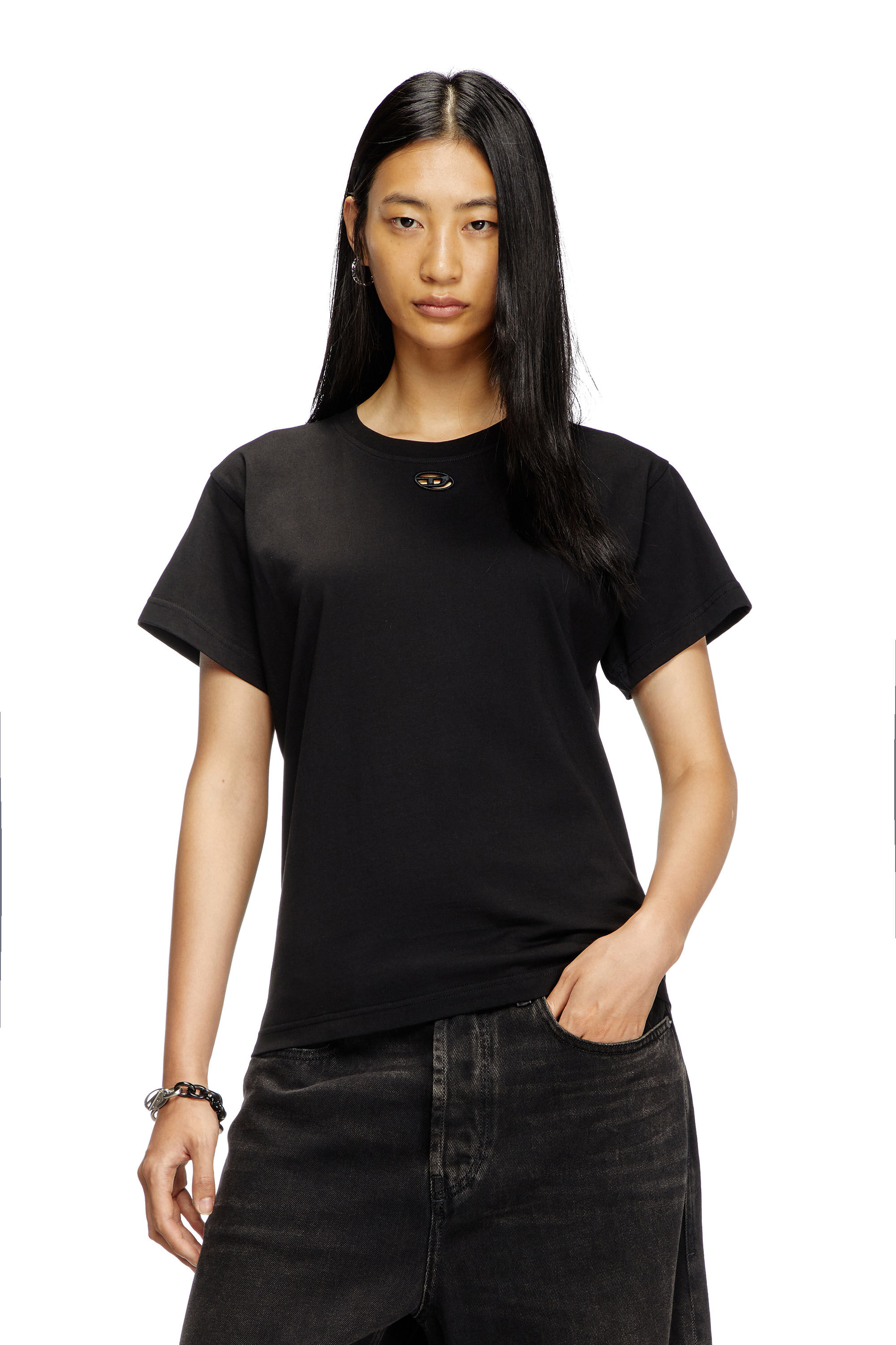 Diesel - T-MAREY, Female's T-shirt with small Oval D in Black - 3