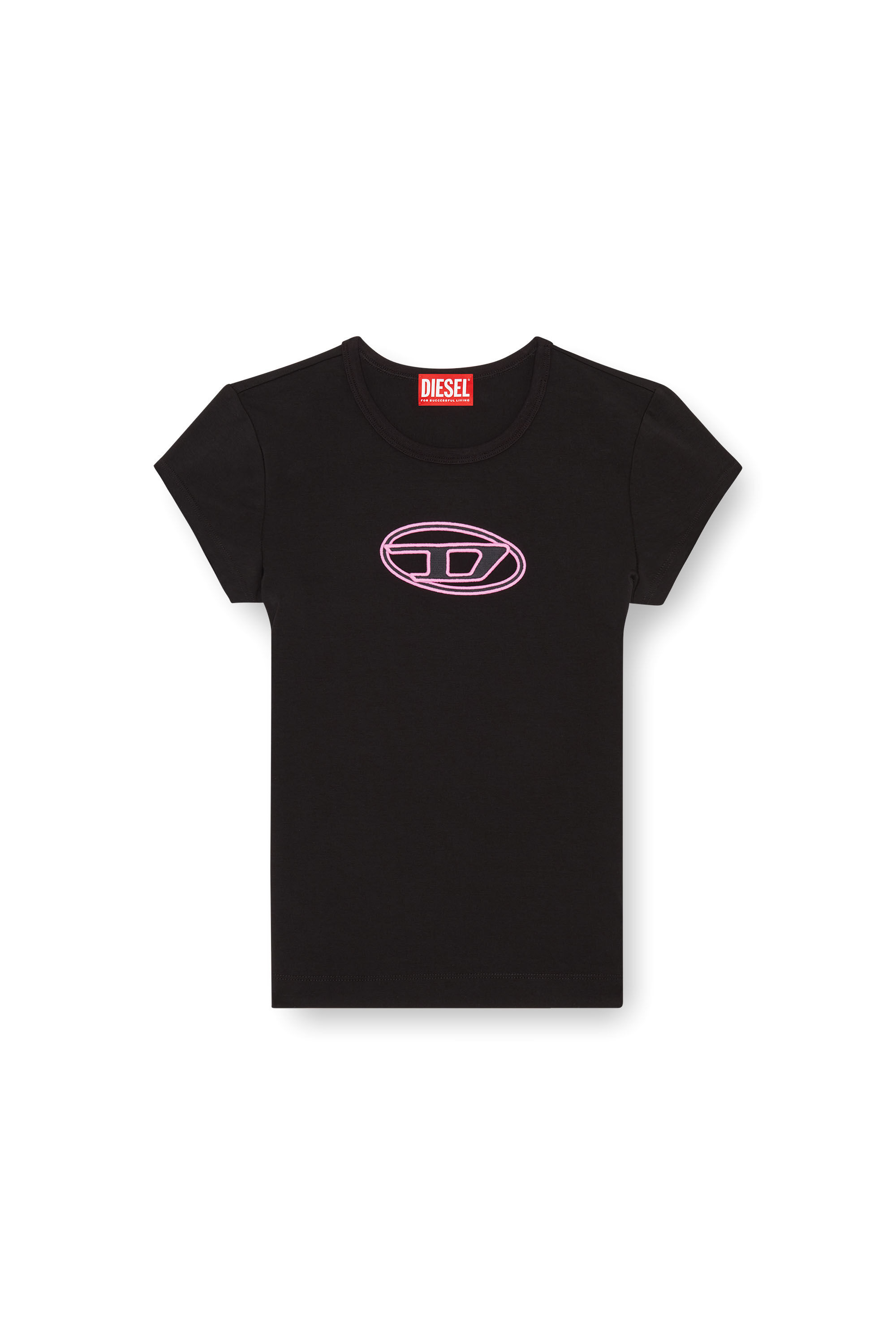 Diesel - T-ANGIE, Female's T-shirt with peekaboo logo in Black/Pink - 2