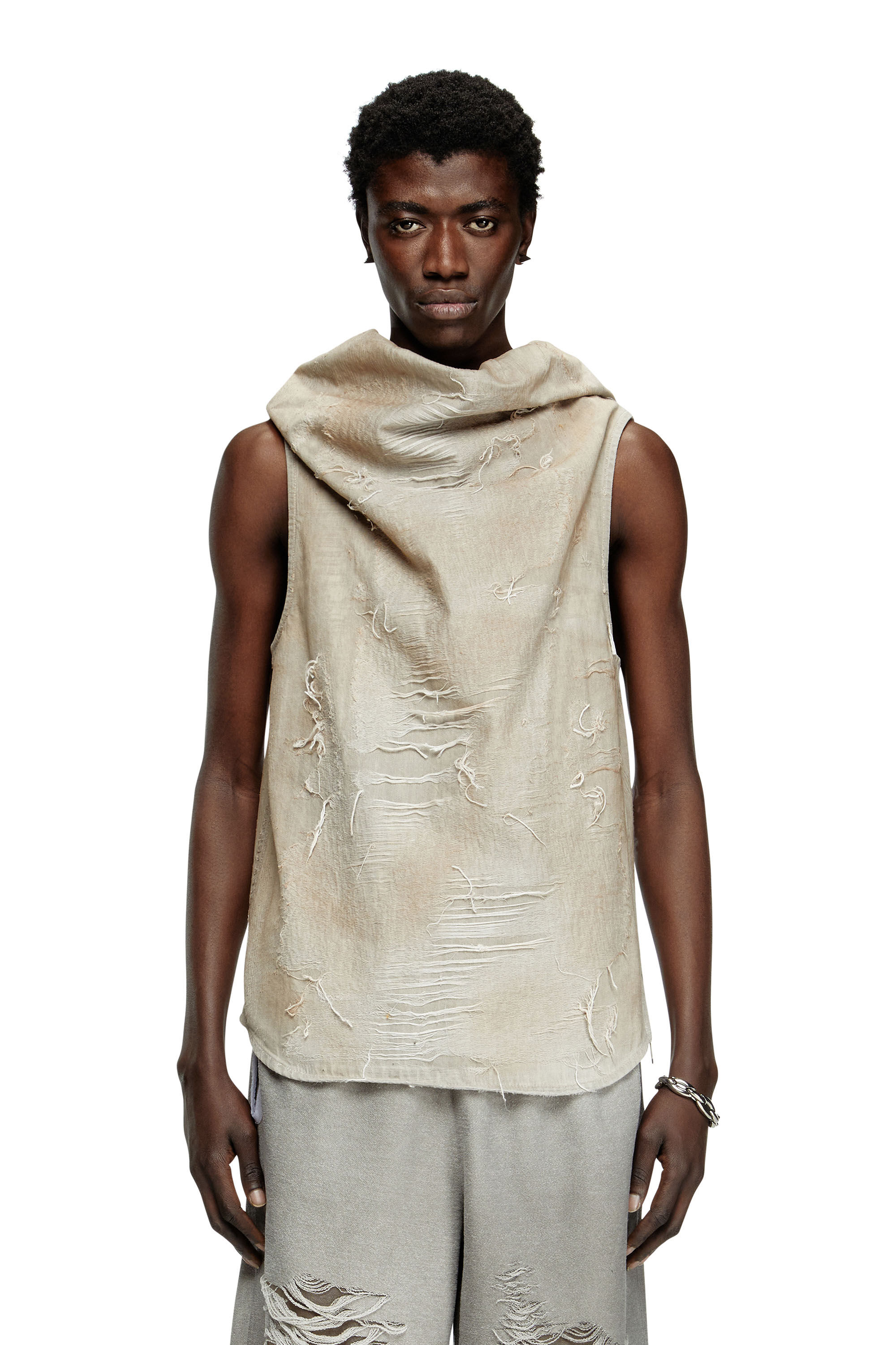 Diesel - D-TASTON-FSG, T-shirt moulant en denim jacquard avec micro-effet vieilli Homme in Gris - 3