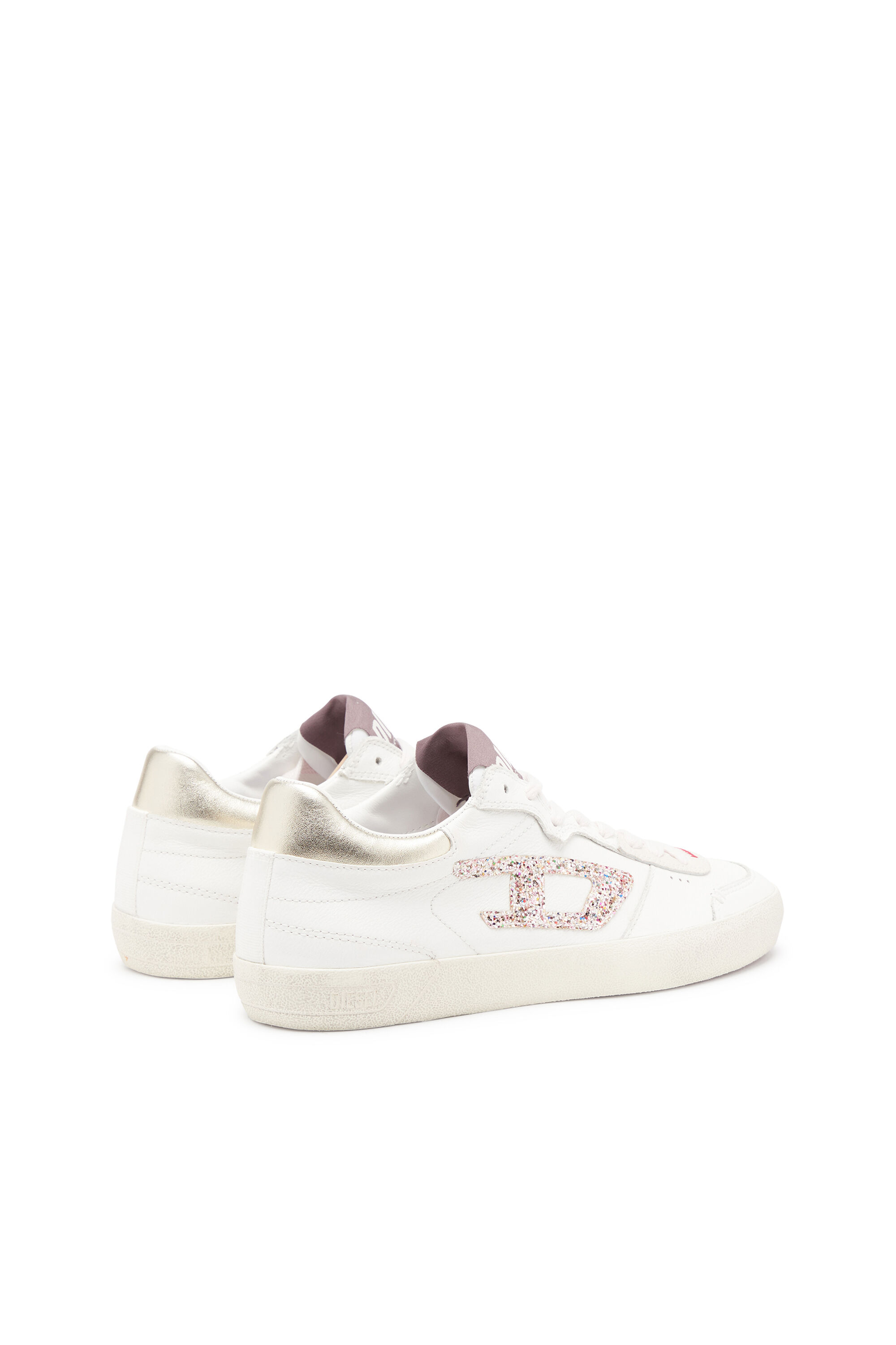 Diesel - S-LEROJI LOW W, Female's S-Leroji-Leather sneakers with glitter logo in White/Pink - 3