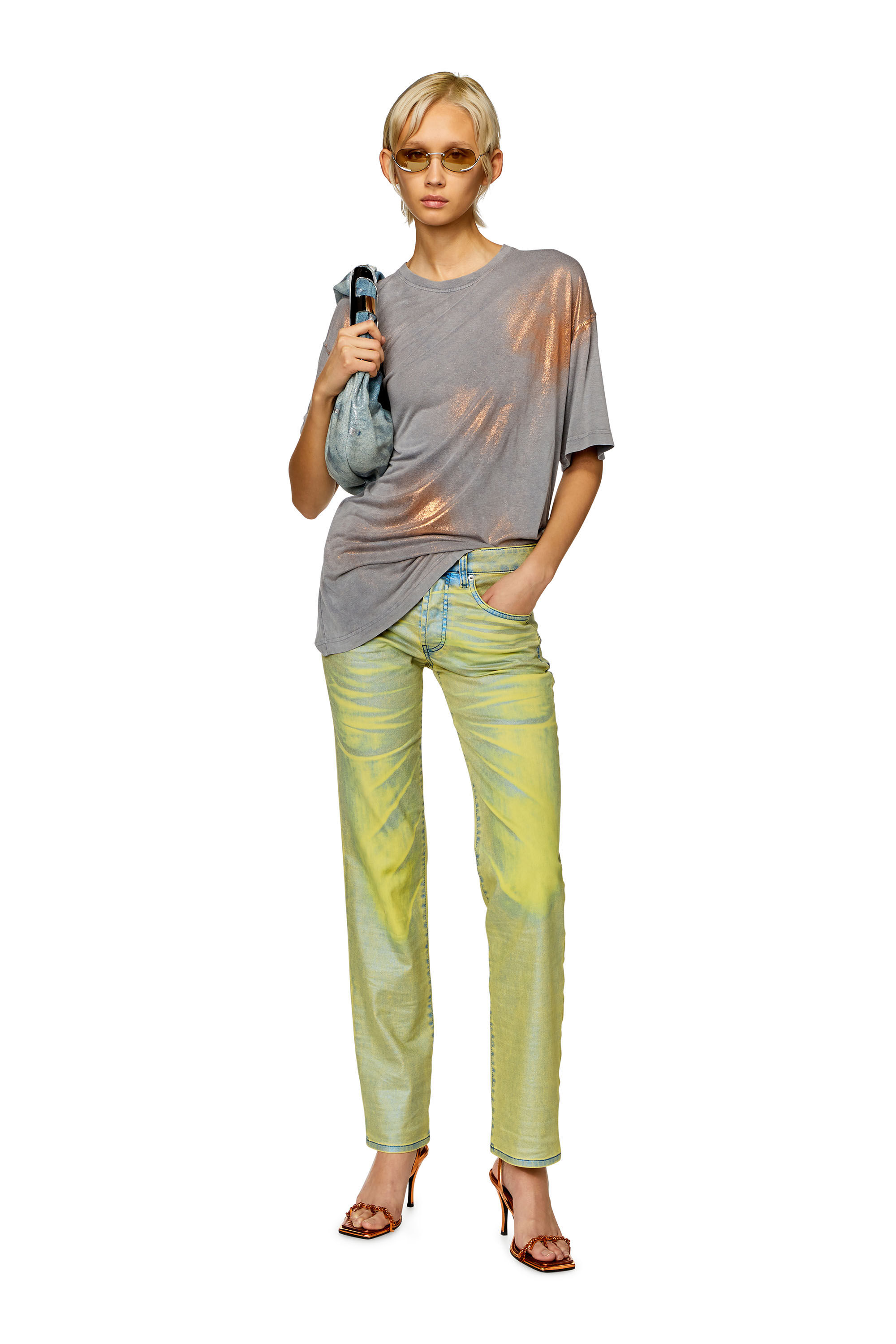 Diesel - T-BUXT, Female's Faded metallic T-shirt in Grey/Pink - 1