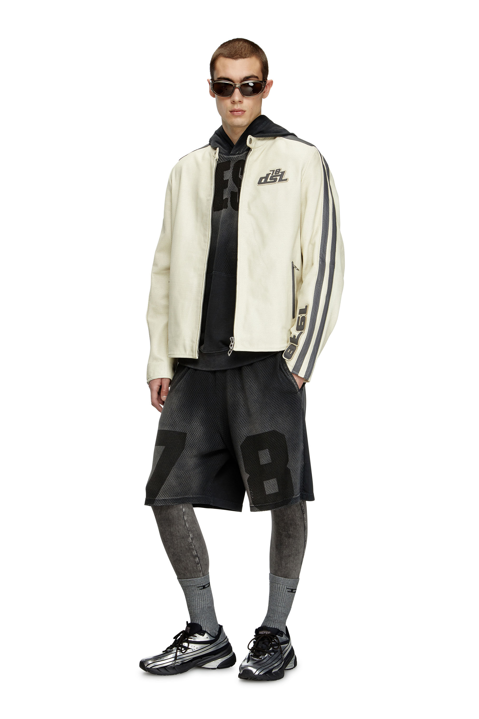 Diesel - L-POP, Veste de motard en cuir perforé Mixte in Blanc - 1