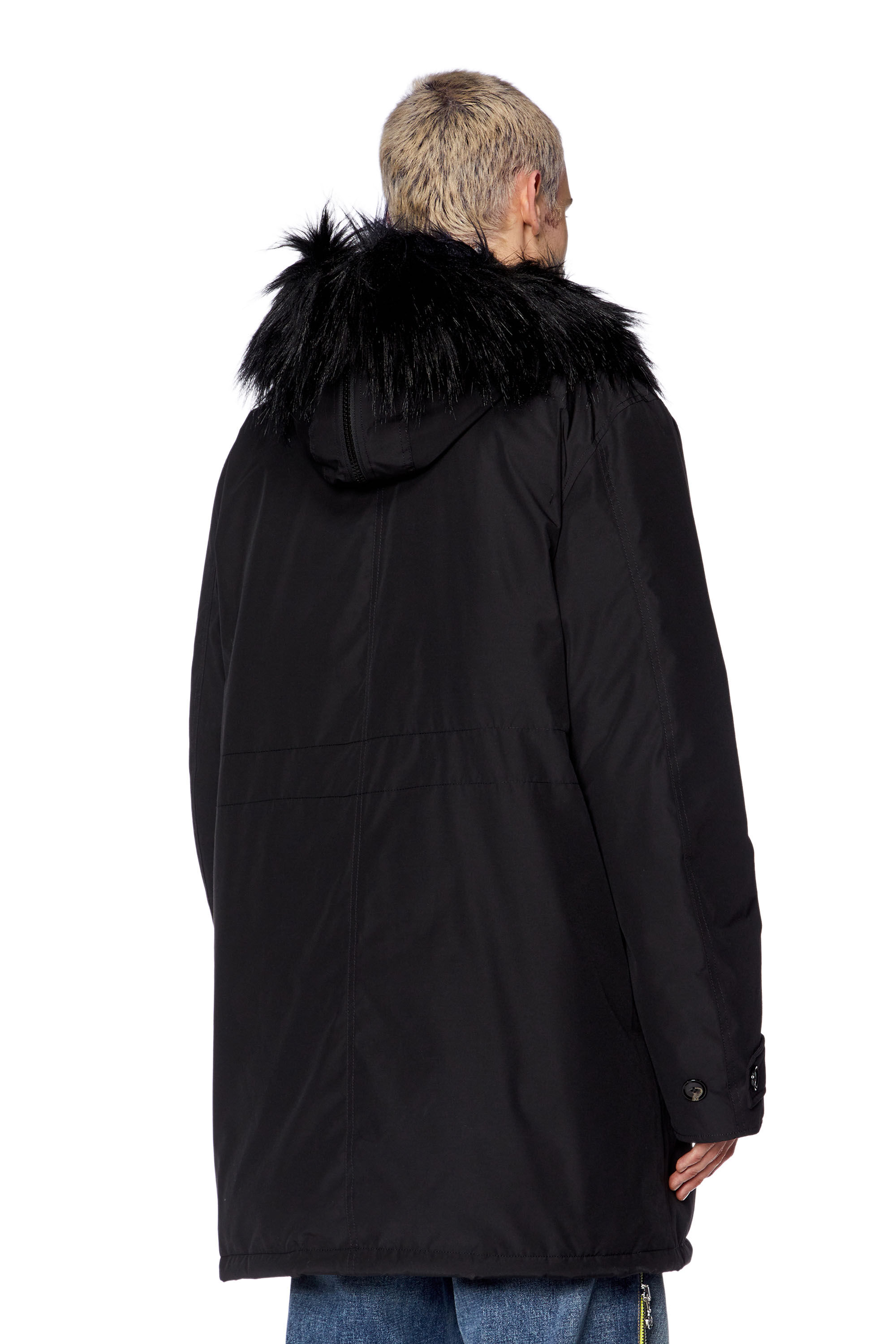 Parka matelassee avec bordure pelucheuse sur la capuche Homme Noir Diesel
