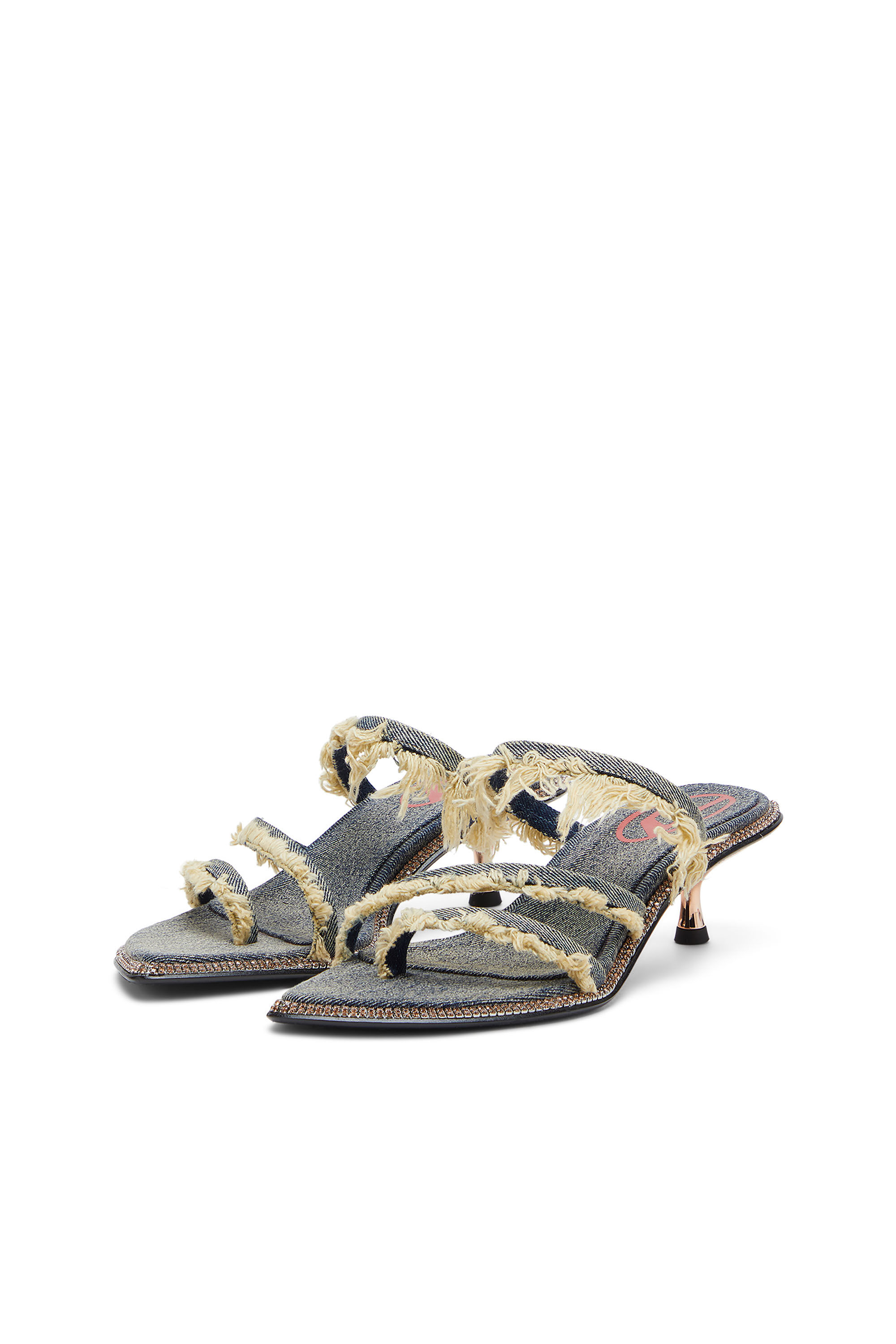 Diesel - D-HAVANNA KITTIE, Female's D-Havanna Kittie-Frayed-denim mules with crystals in Blue - 8