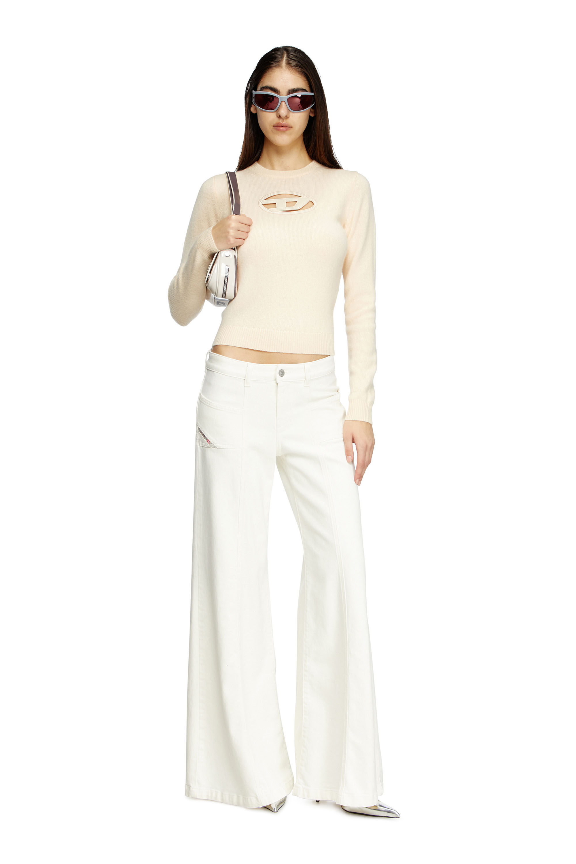 Diesel - M-AREESA-SLIM, Pull en mélange de cachemire avec logo cut-out Femme in Beige - 1