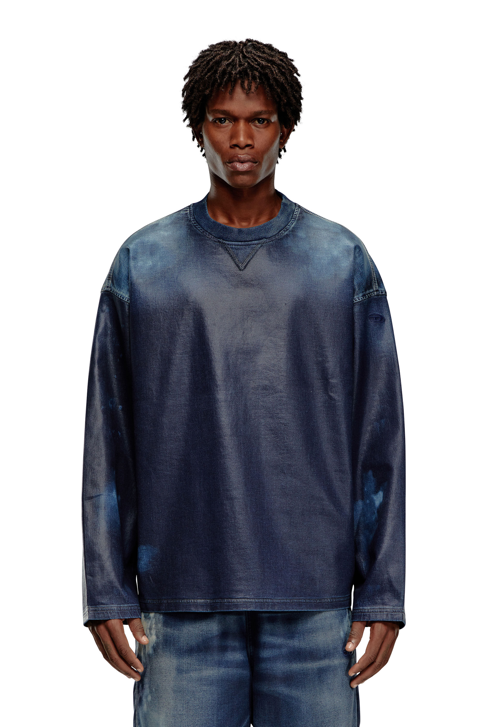 Diesel - D-NLAB-S TRACK, Sweat-shirt en Track Denim enduit Mixte in Bleu - 3