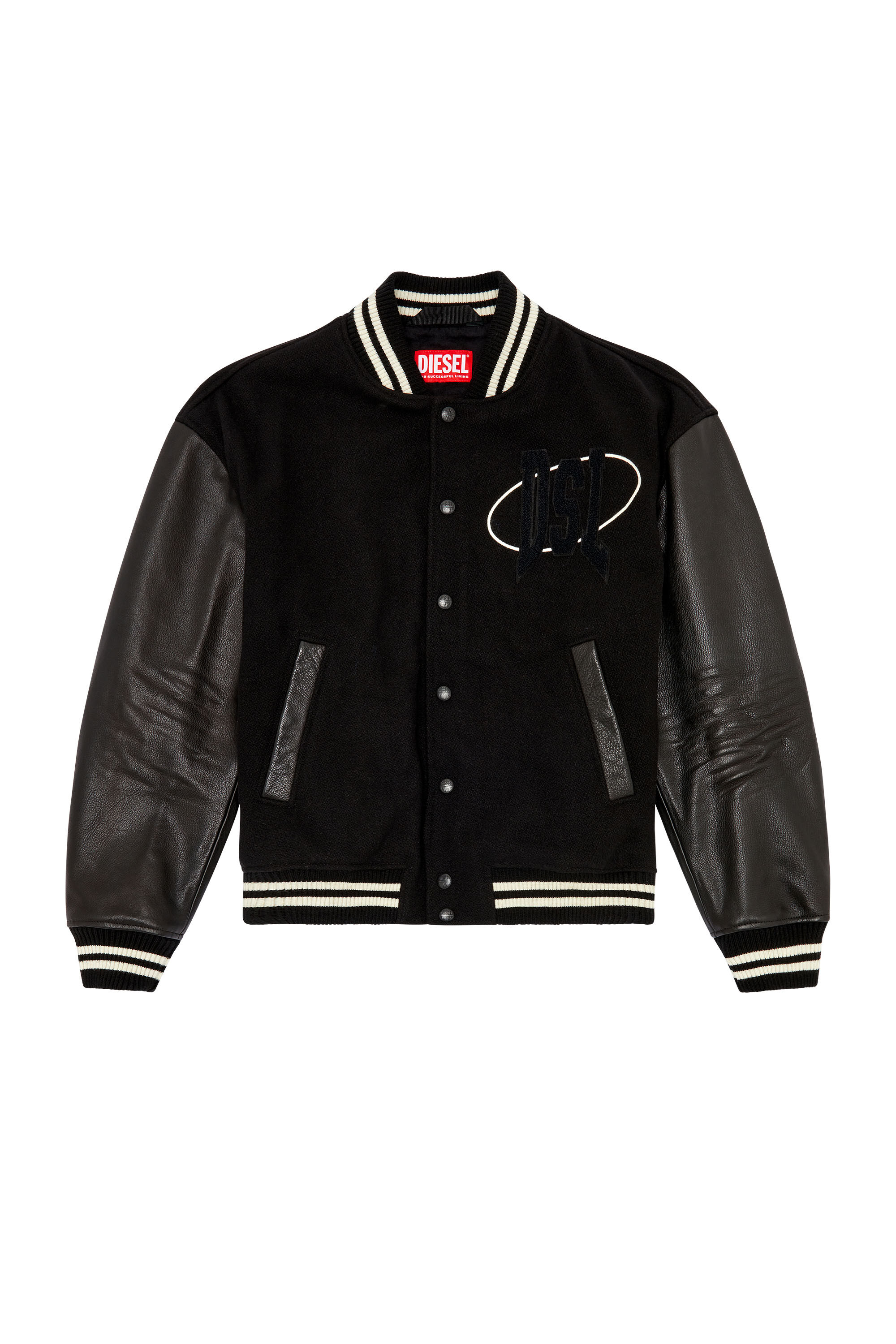 Men s Varsity bomber jacket in wool and leather Black Diesel