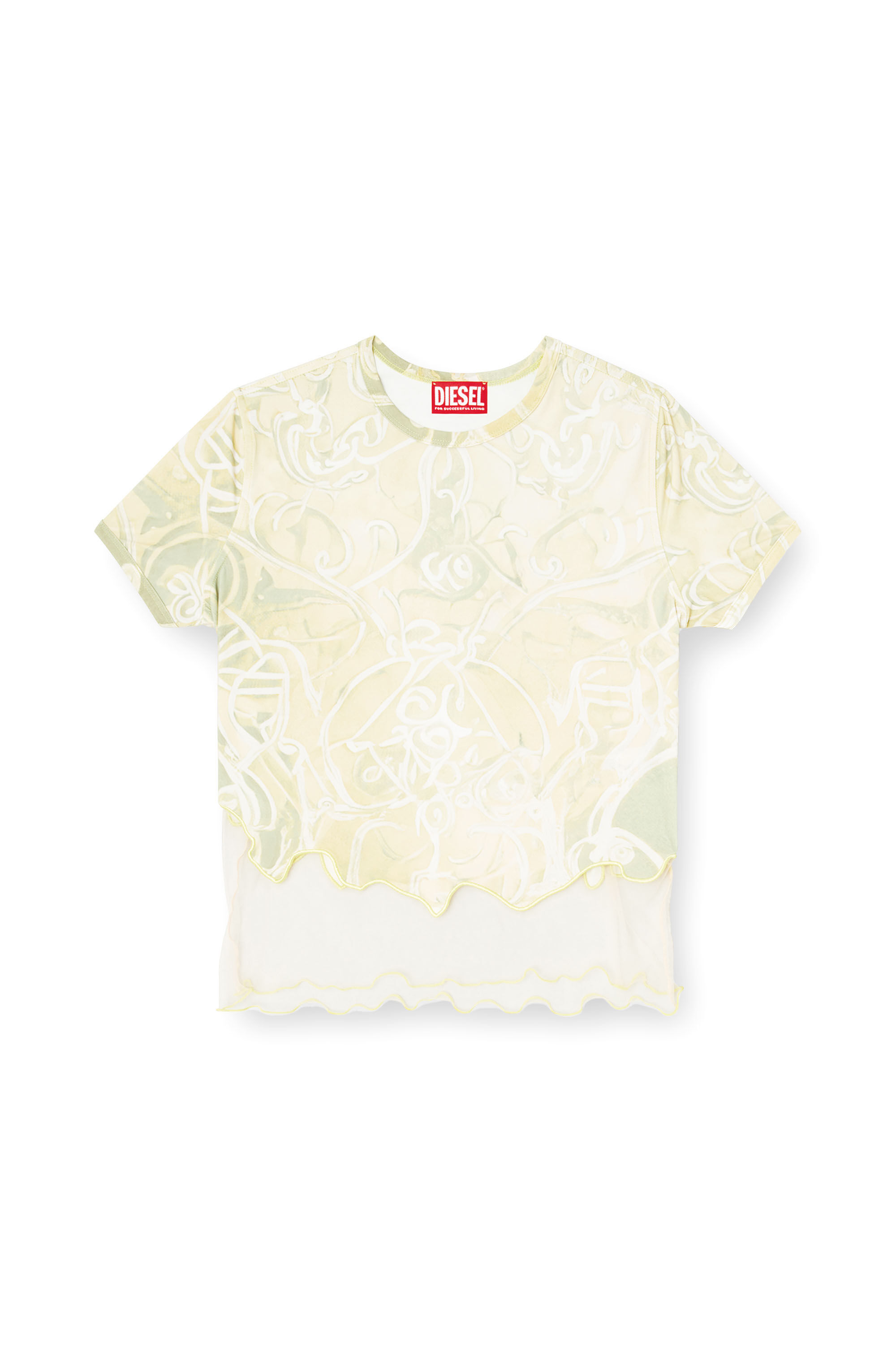 Diesel - T-INLAY, Female's Nylon T-shirt with Heraldic print in Green - 2