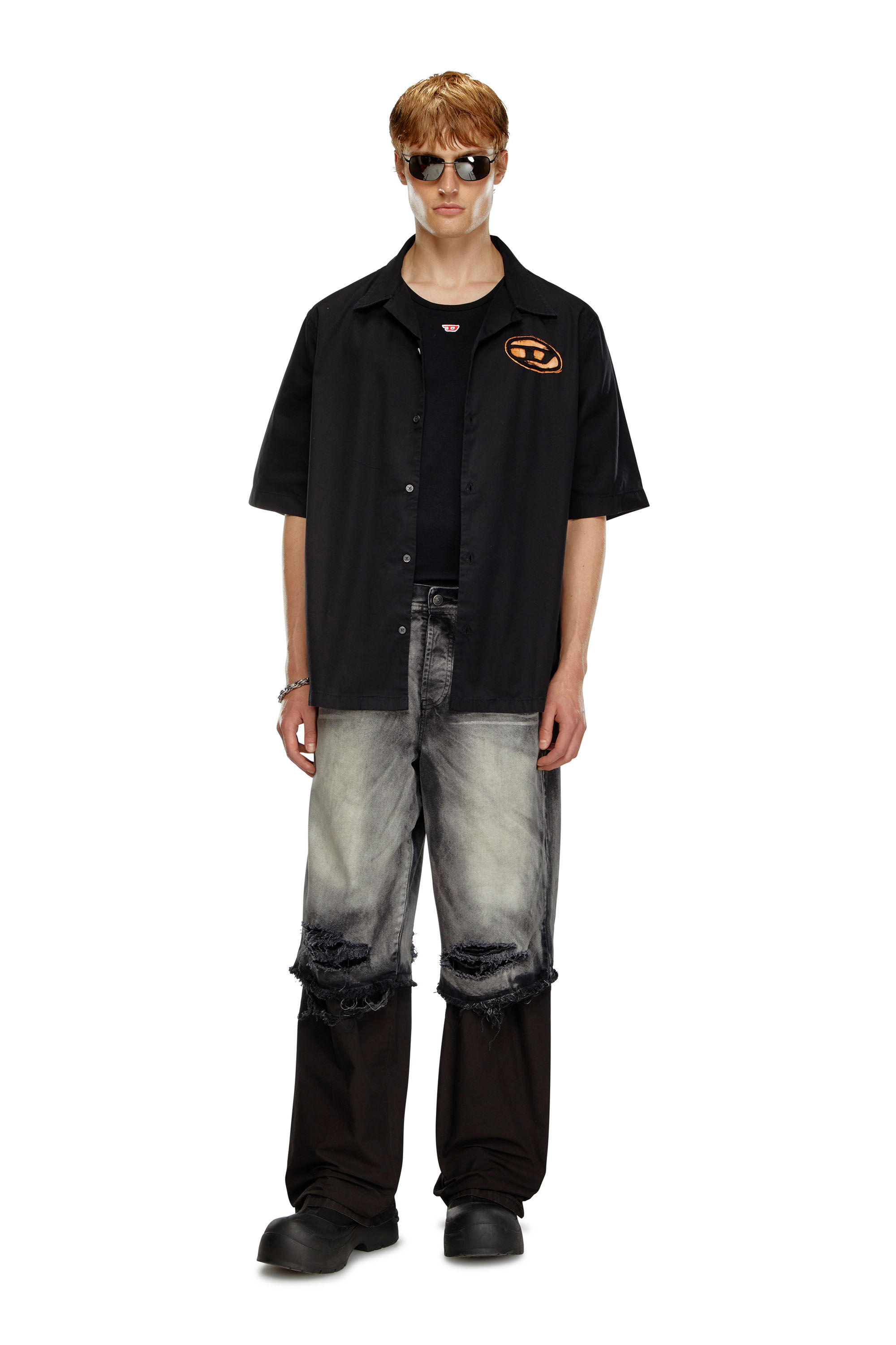 Men's Bowling shirt with bleached effect | Black | Diesel Men's Bowling shirt with bleached effect | Black | Diesel