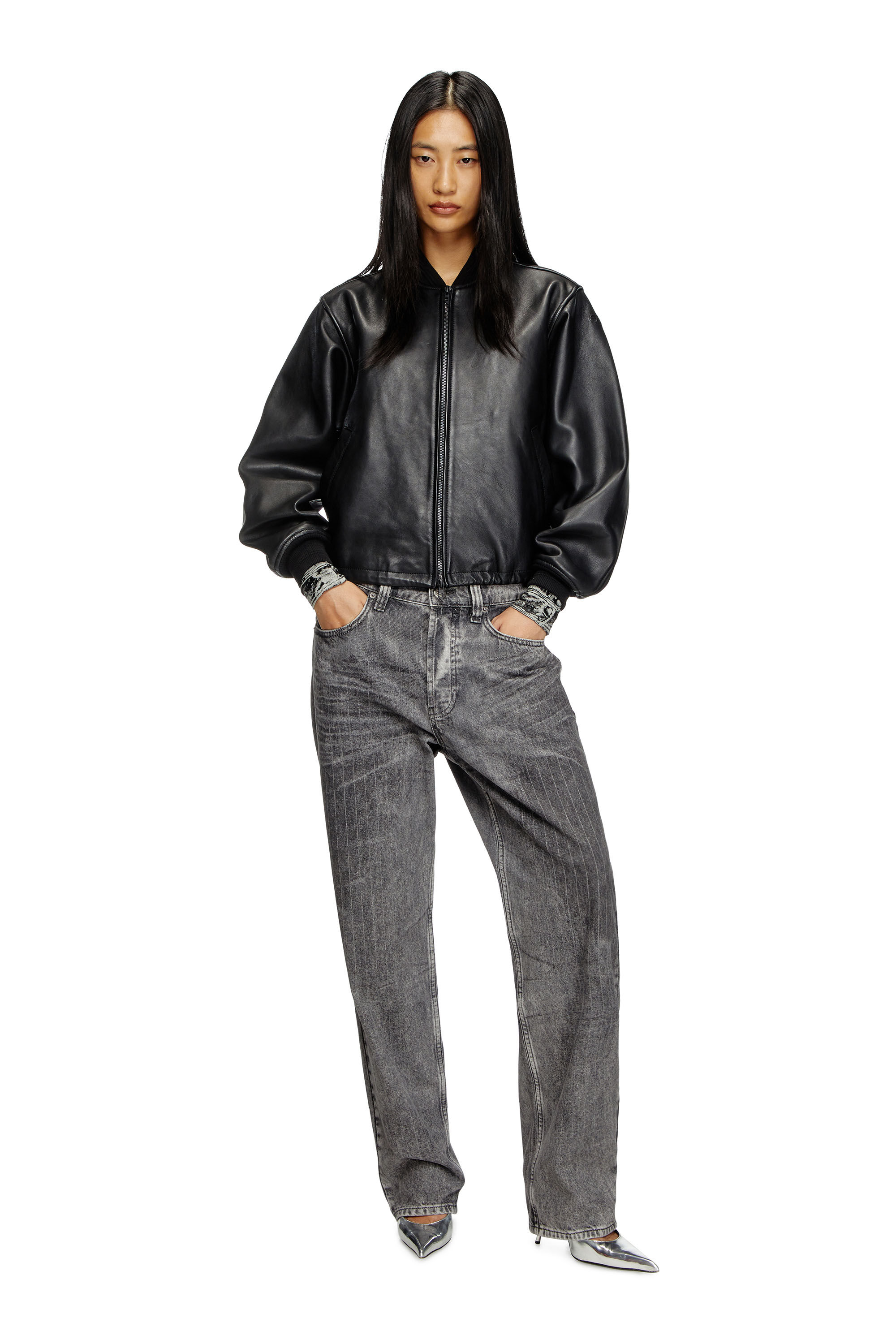 Diesel - L-ILYAN, Veste bomber en cuir Femme in Noir - 1